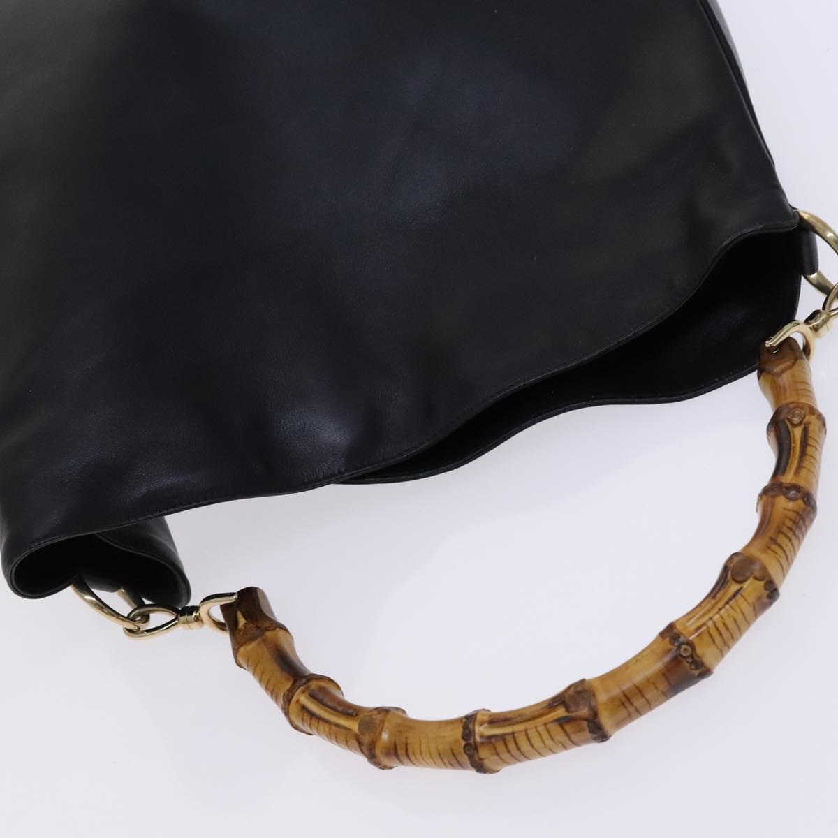 GUCCI Bamboo Hand Bag Leather 2way Black Gold 001 1638 Auth BD1744