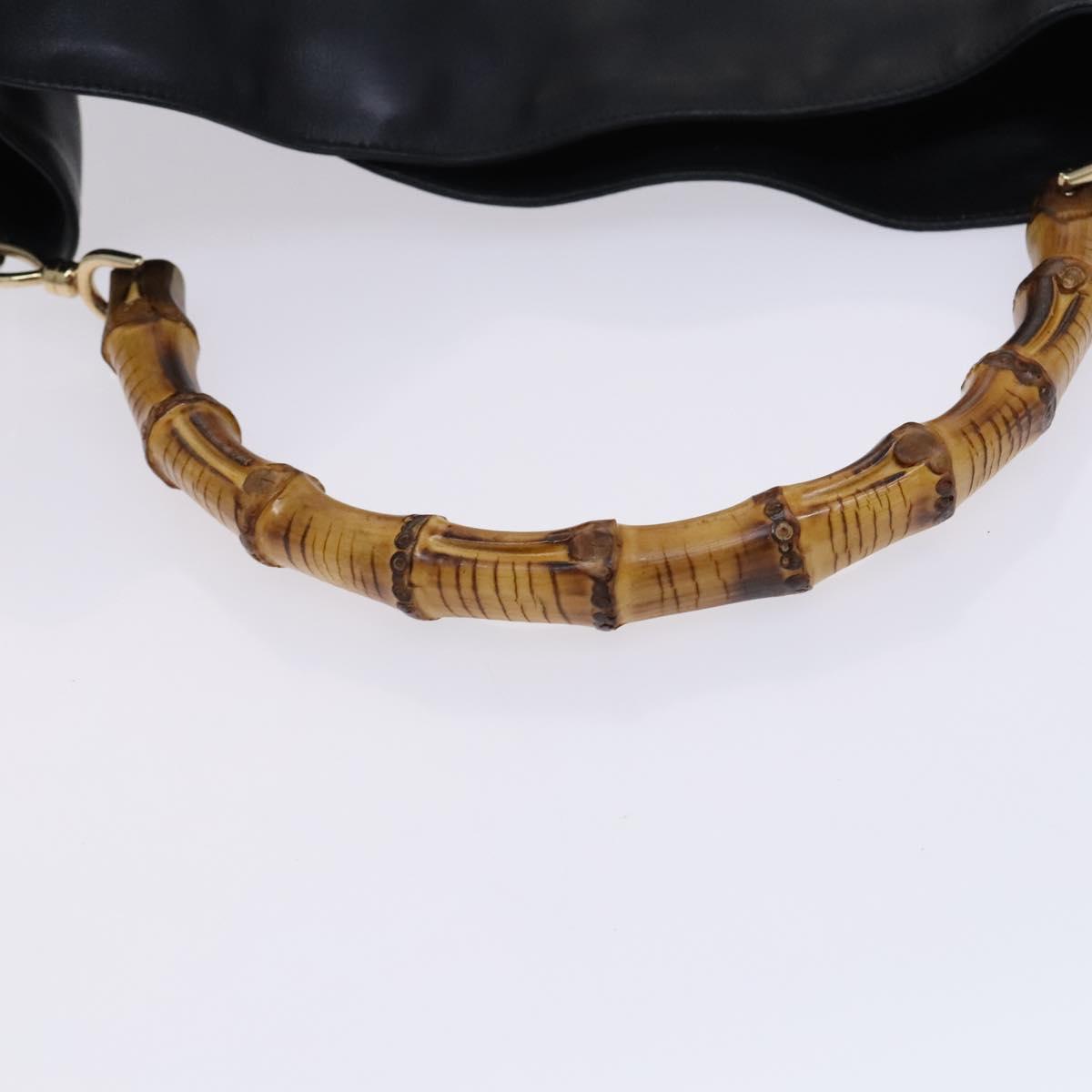 GUCCI Bamboo Hand Bag Leather 2way Black Gold 001 1638 Auth BD1744