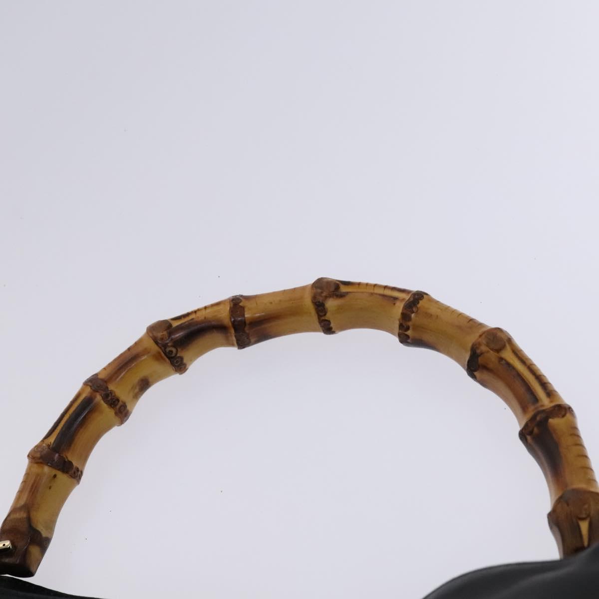 GUCCI Bamboo Hand Bag Leather 2way Black Gold 001 1638 Auth BD1744