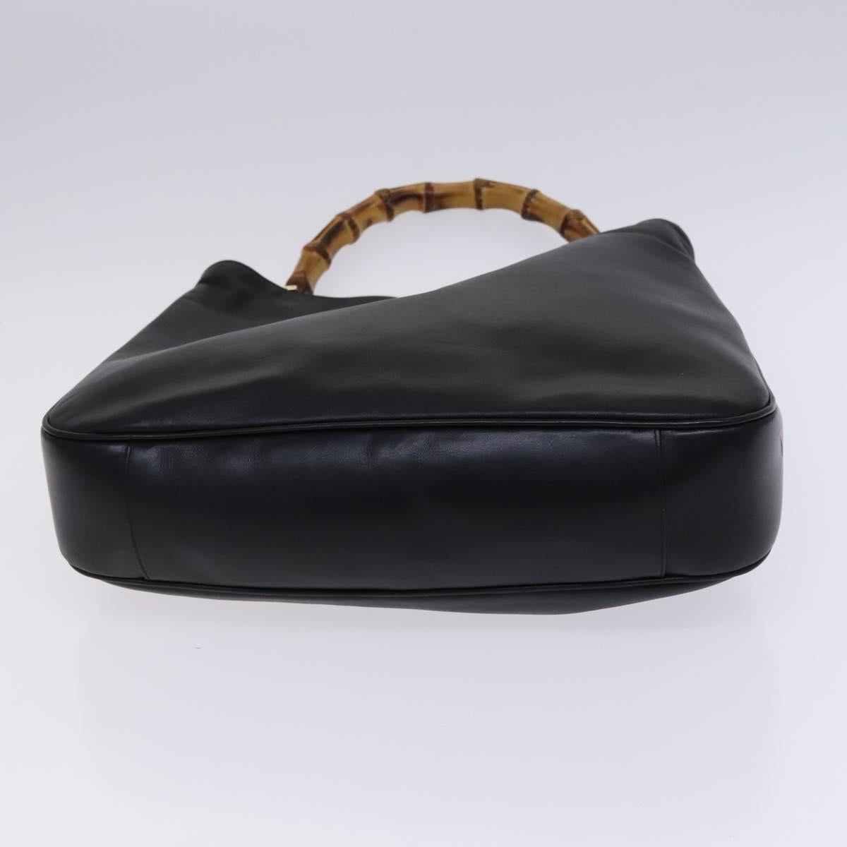 GUCCI Bamboo Hand Bag Leather 2way Black Gold 001 1638 Auth BD1744