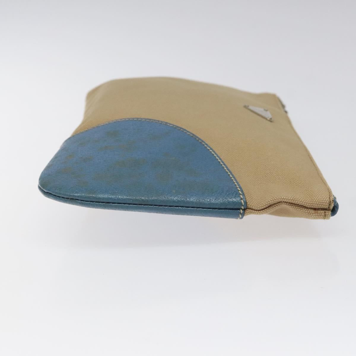 PRADA Clutch Bag Canvas Beige Silver Auth BD1747