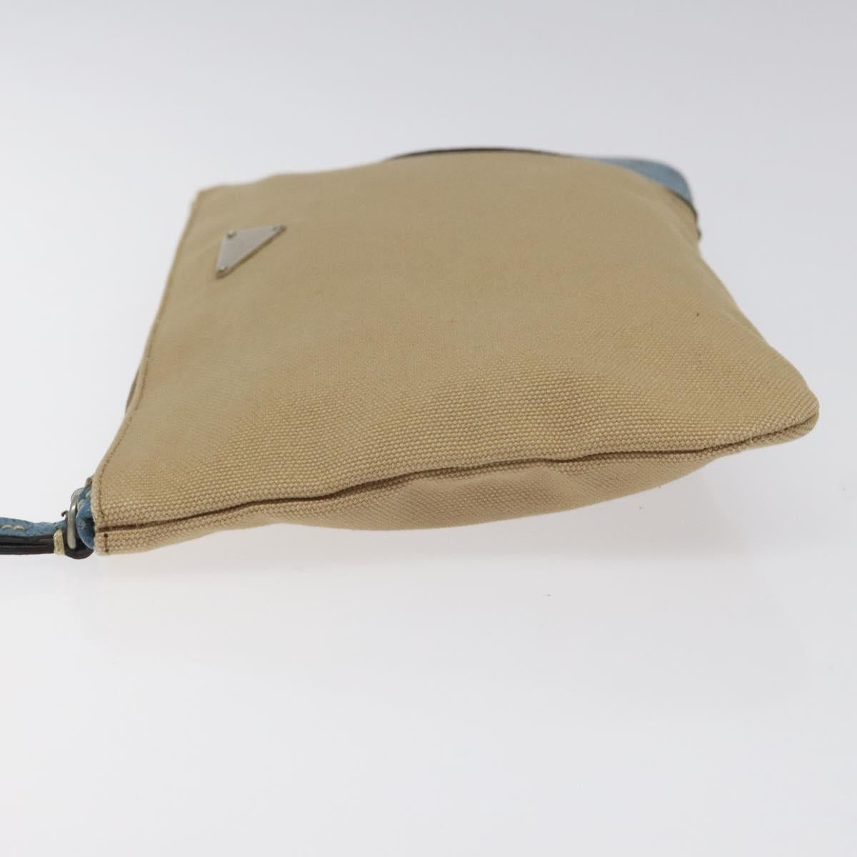 PRADA Clutch Bag Canvas Beige Silver Auth BD1747