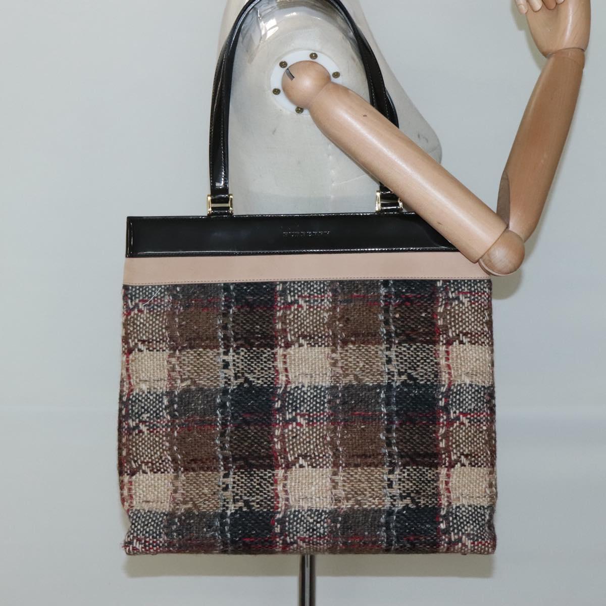 BURBERRY Nova Check Tote Bag Wool Beige Black gold Auth BD1763