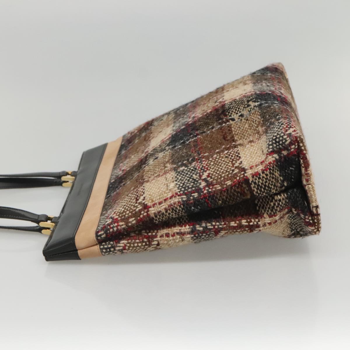 BURBERRY Nova Check Tote Bag Wool Beige Black gold Auth BD1763