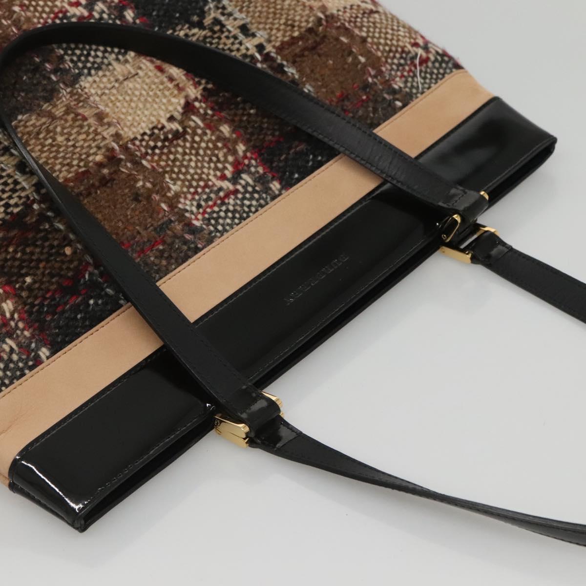 BURBERRY Nova Check Tote Bag Wool Beige Black gold Auth BD1763