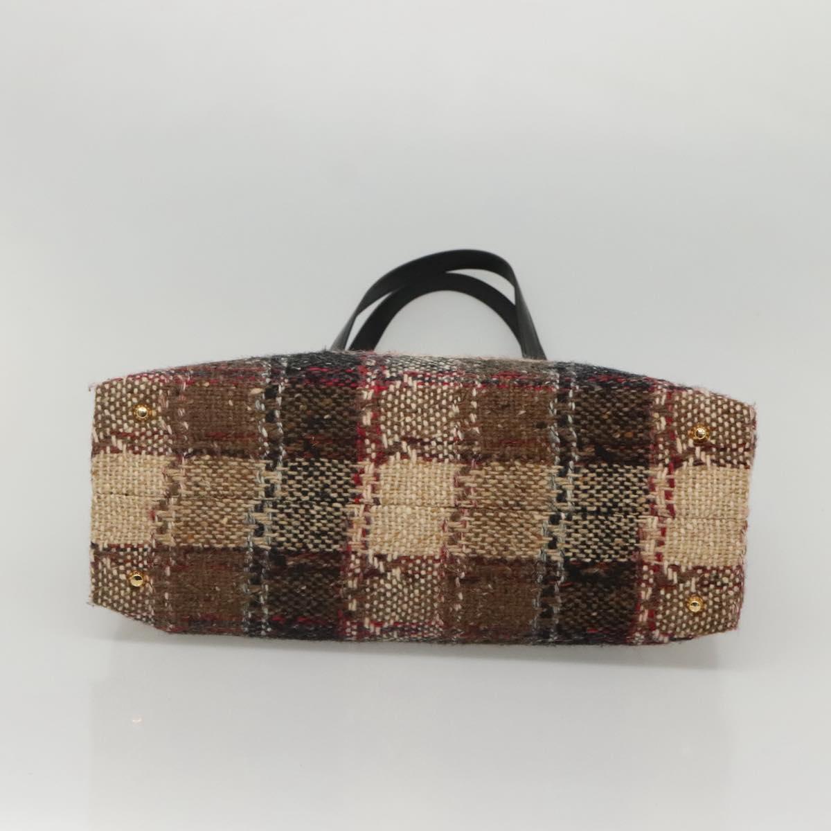 BURBERRY Nova Check Tote Bag Wool Beige Black gold Auth BD1763