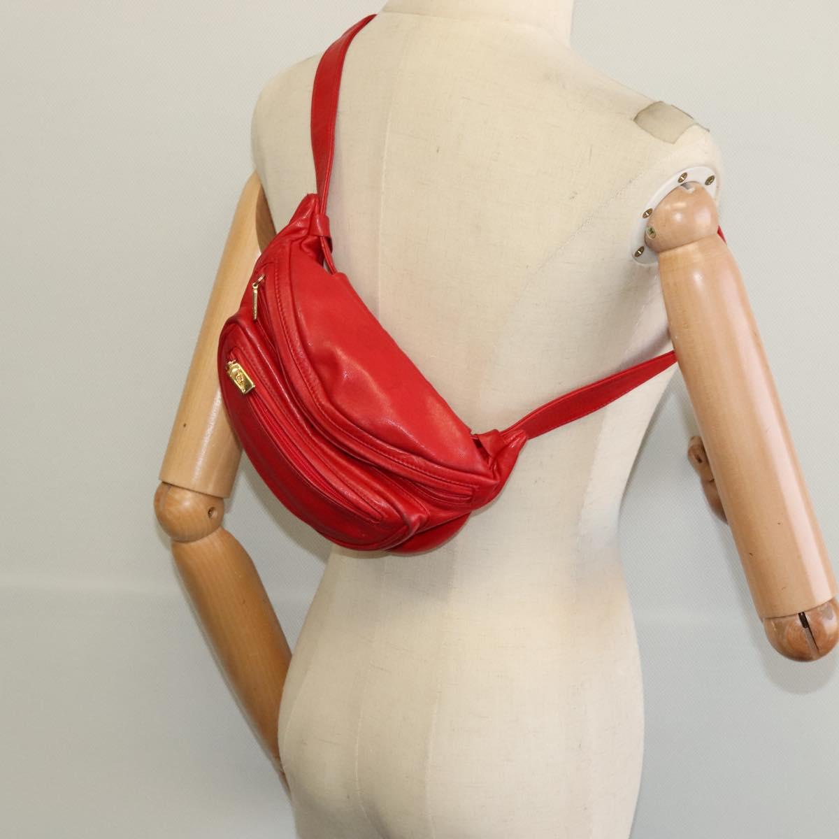 GUCCI Waist bag Leather Red Gold Auth BD1765