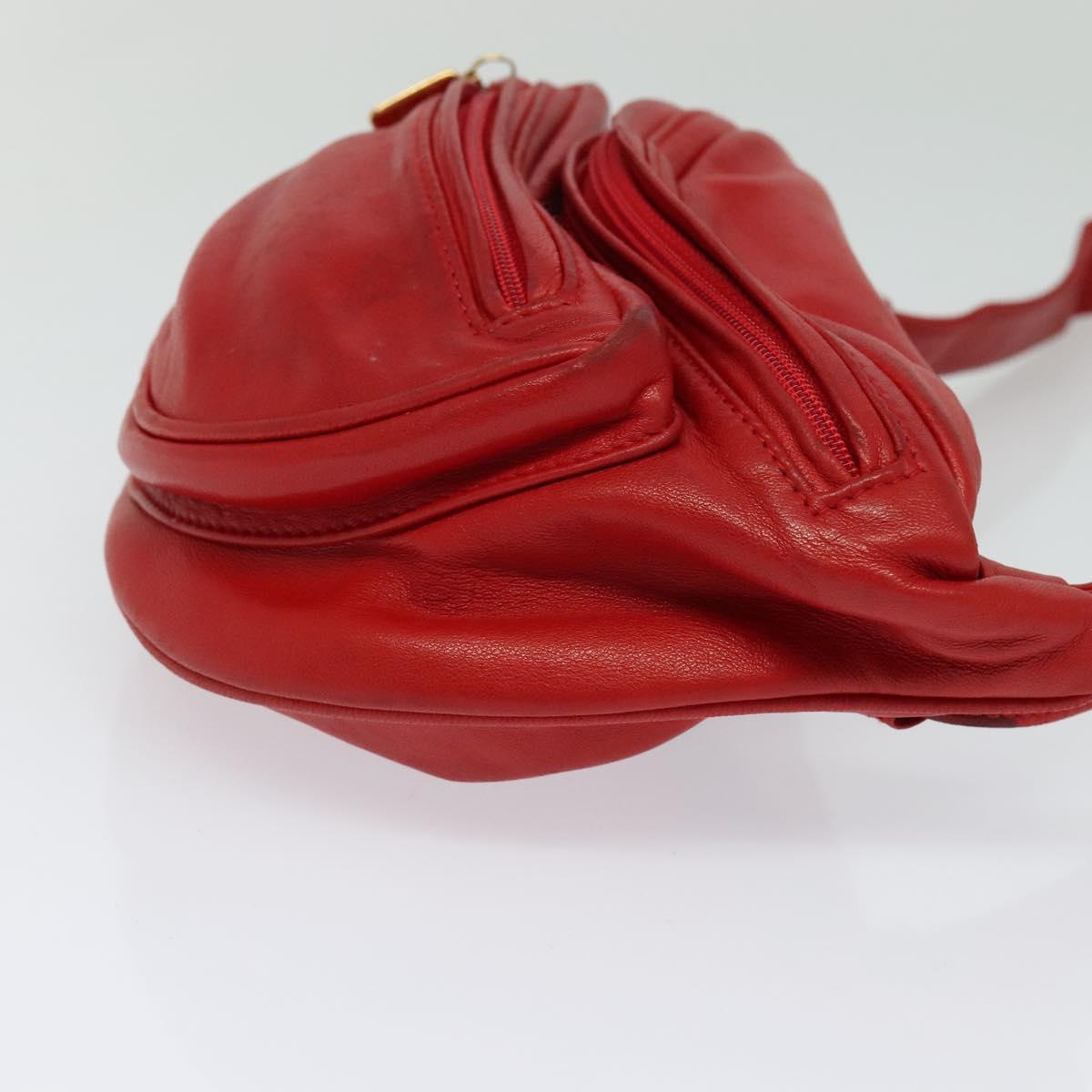 GUCCI Waist bag Leather Red Gold Auth BD1765