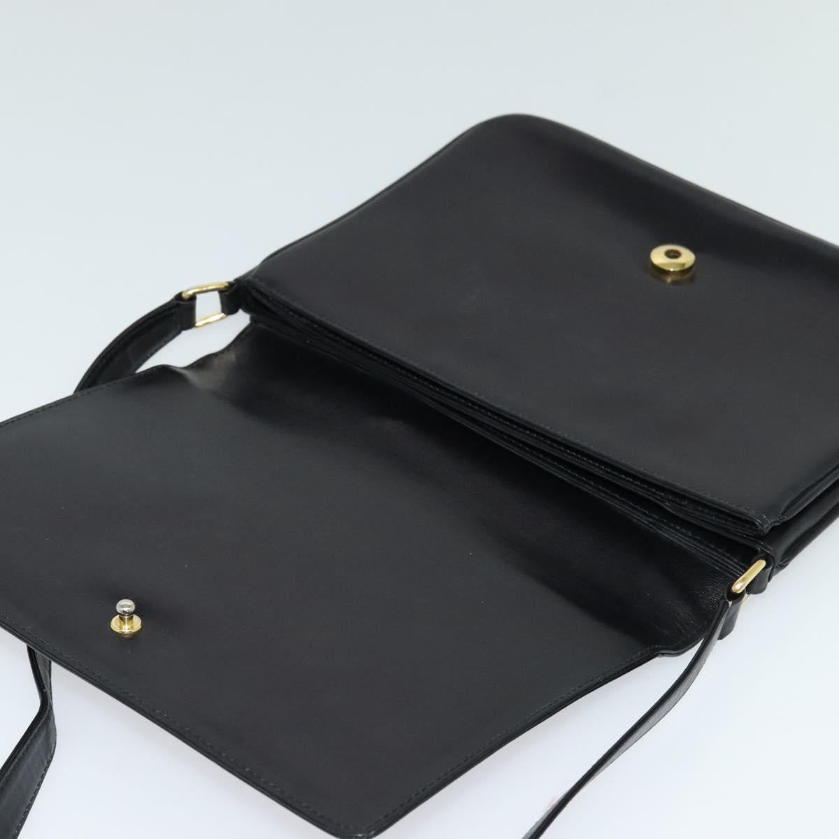 GUCCI Web Sherry Line Shoulder Bag Leather Black Gold Auth BD1766