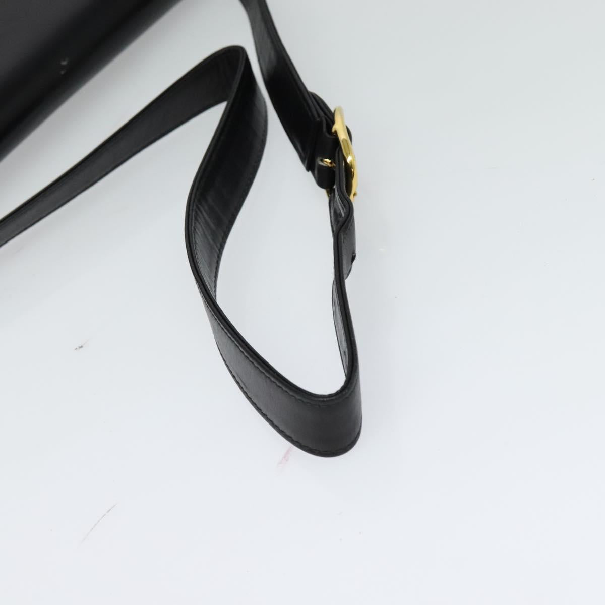 GUCCI Web Sherry Line Shoulder Bag Leather Black Gold Auth BD1766
