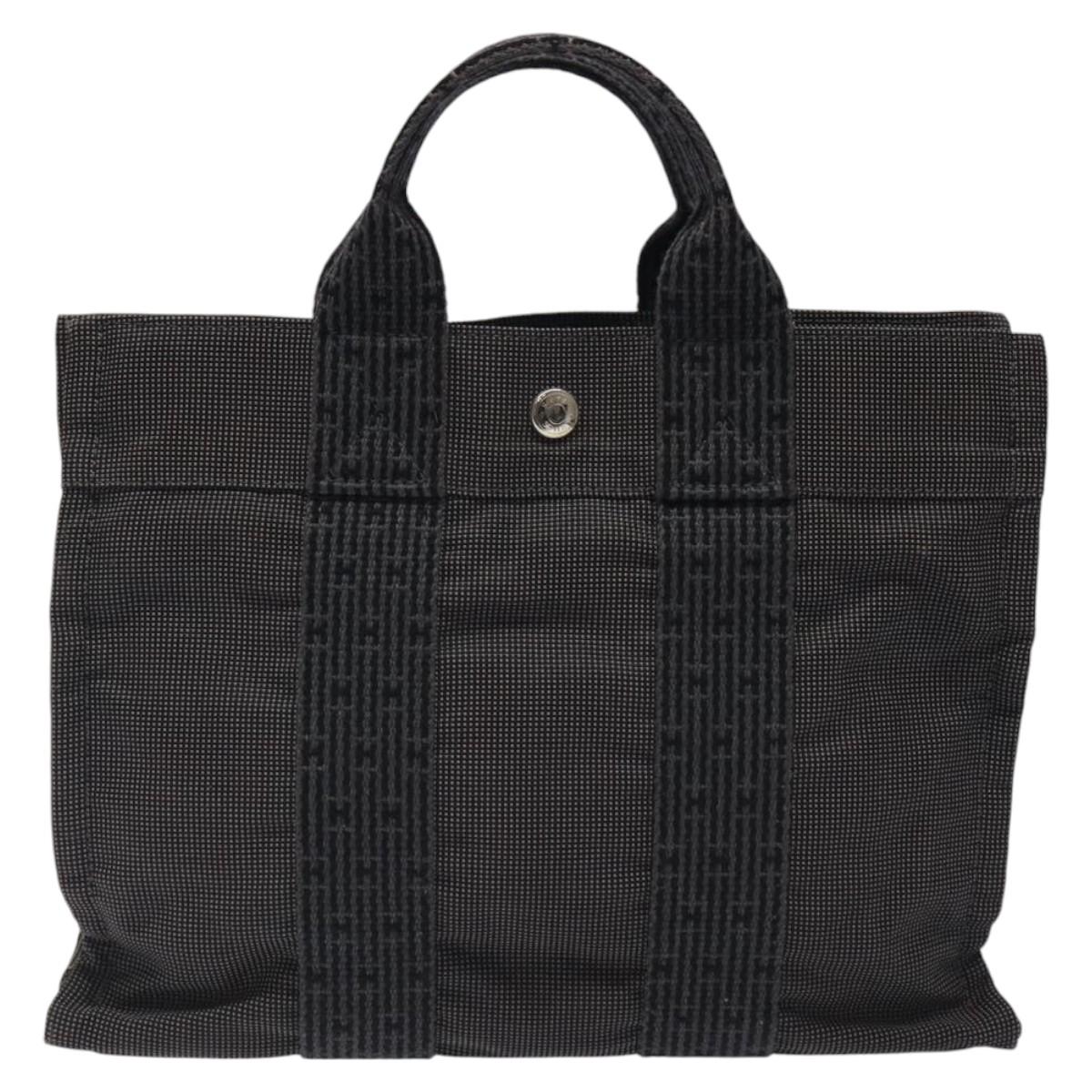 HERMES Her Line PM Tote Bag Canvas Gray Silver Auth BD1768