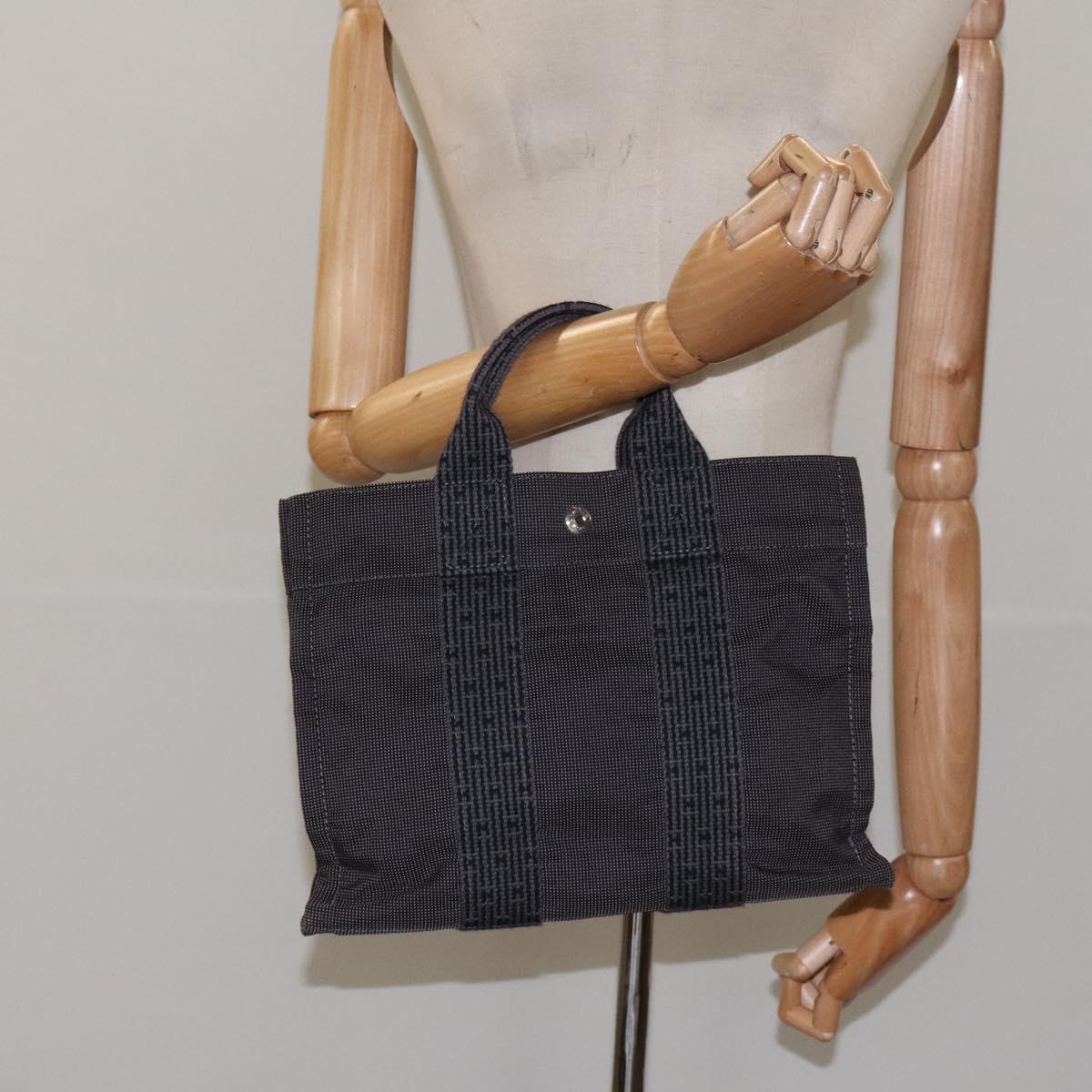 HERMES Her Line PM Tote Bag Canvas Gray Silver Auth BD1768