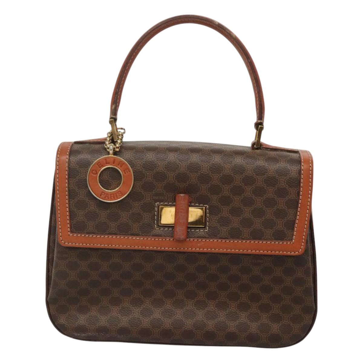 CELINE Macadam Canvas Hand Bag PVC Leather Brown Gold Auth BD1780
