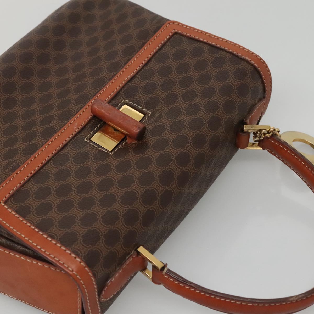 CELINE Macadam Canvas Hand Bag PVC Leather Brown Gold Auth BD1780
