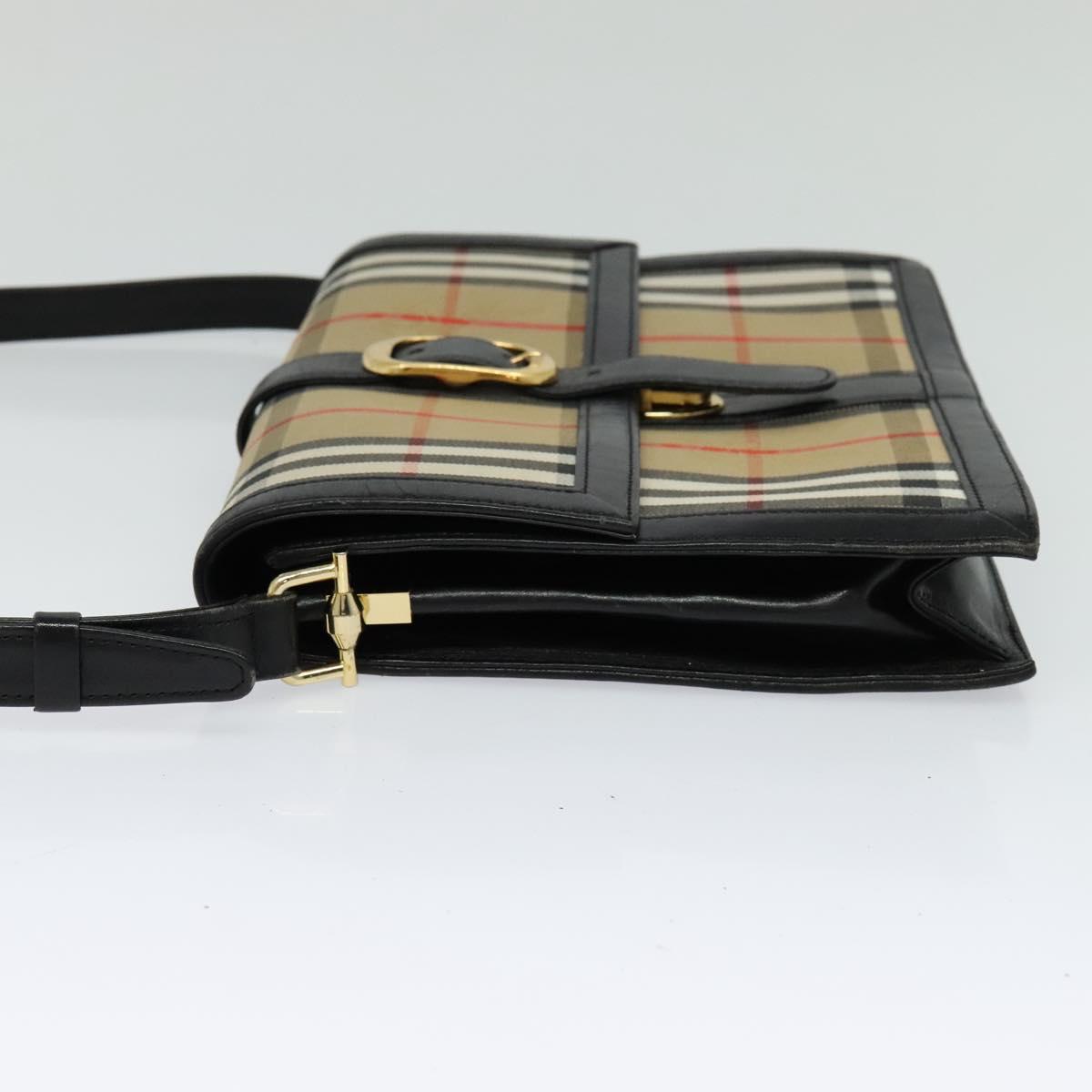 Burberrys Nova Check Shoulder Bag Canvas Beige Gold black Auth BD1811