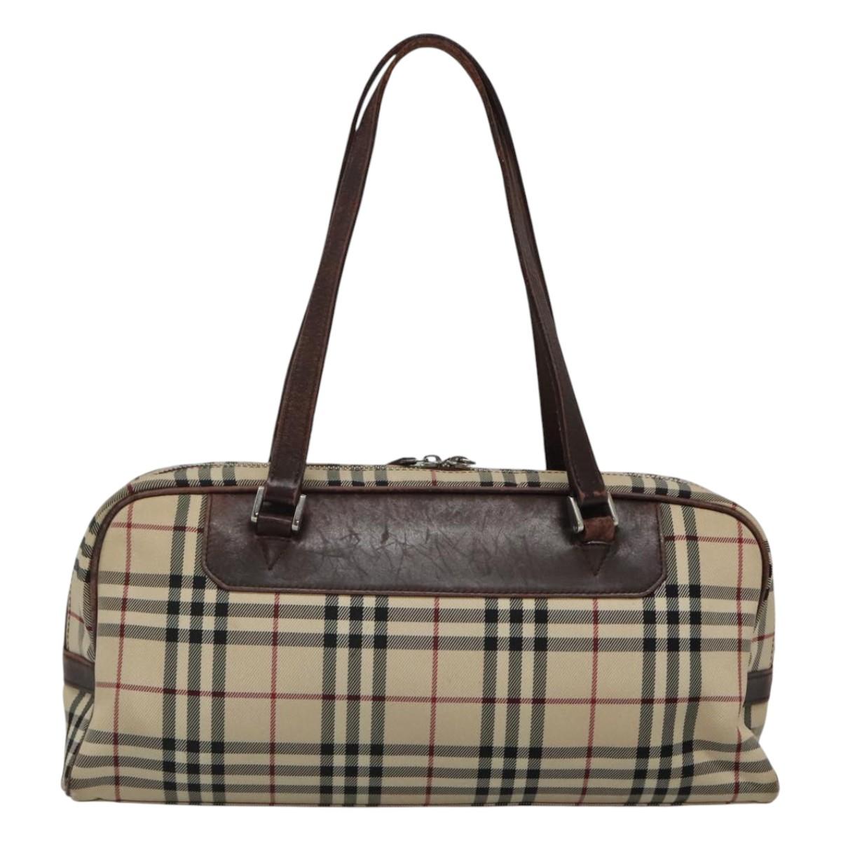 BURBERRY Nova Check Boston Bag Canvas Beige Auth BD1812
