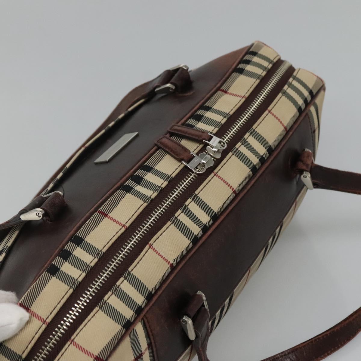 BURBERRY Nova Check Boston Bag Canvas Beige Auth BD1812