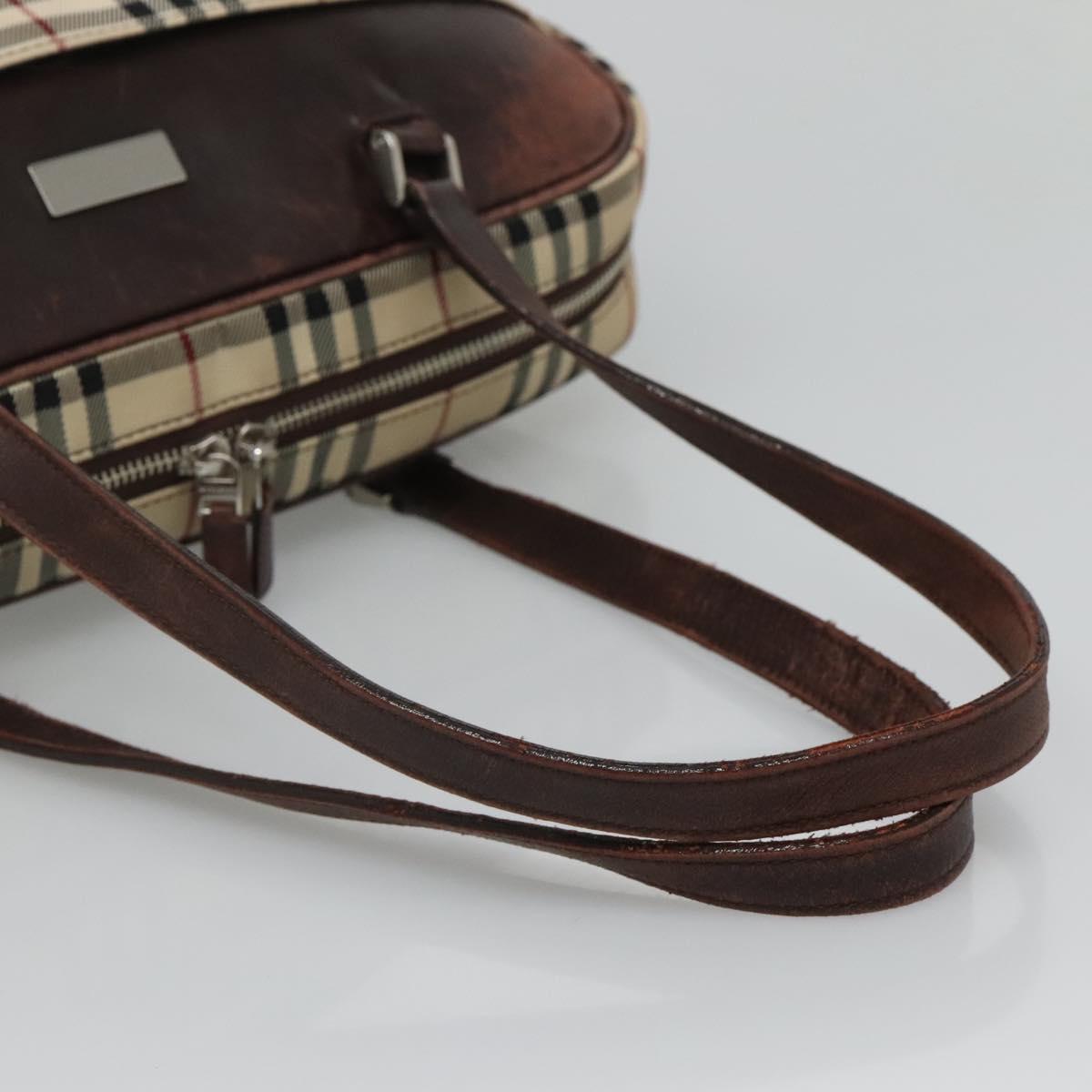BURBERRY Nova Check Boston Bag Canvas Beige Auth BD1812