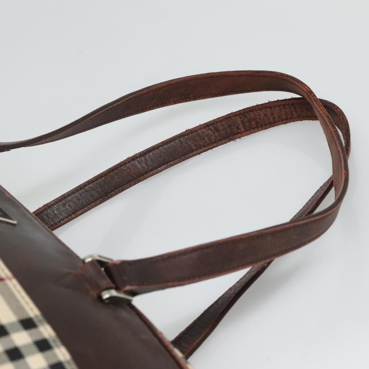 BURBERRY Nova Check Boston Bag Canvas Beige Auth BD1812
