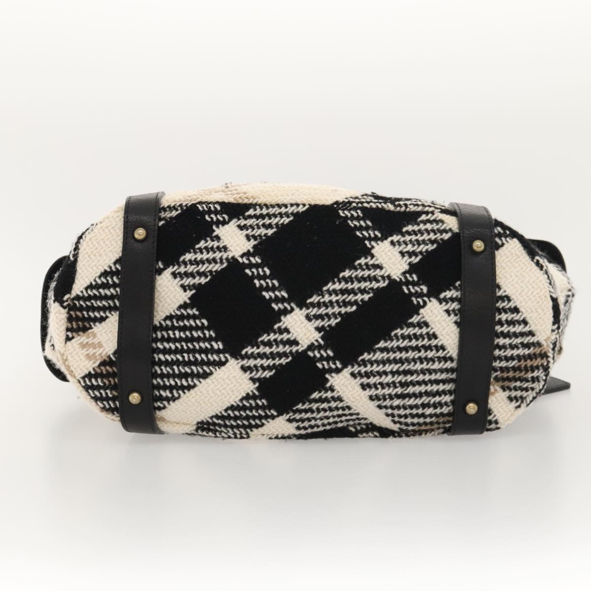 BURBERRY Nova Check Blue Label Tote Bag Wool White Gold Auth BD1813