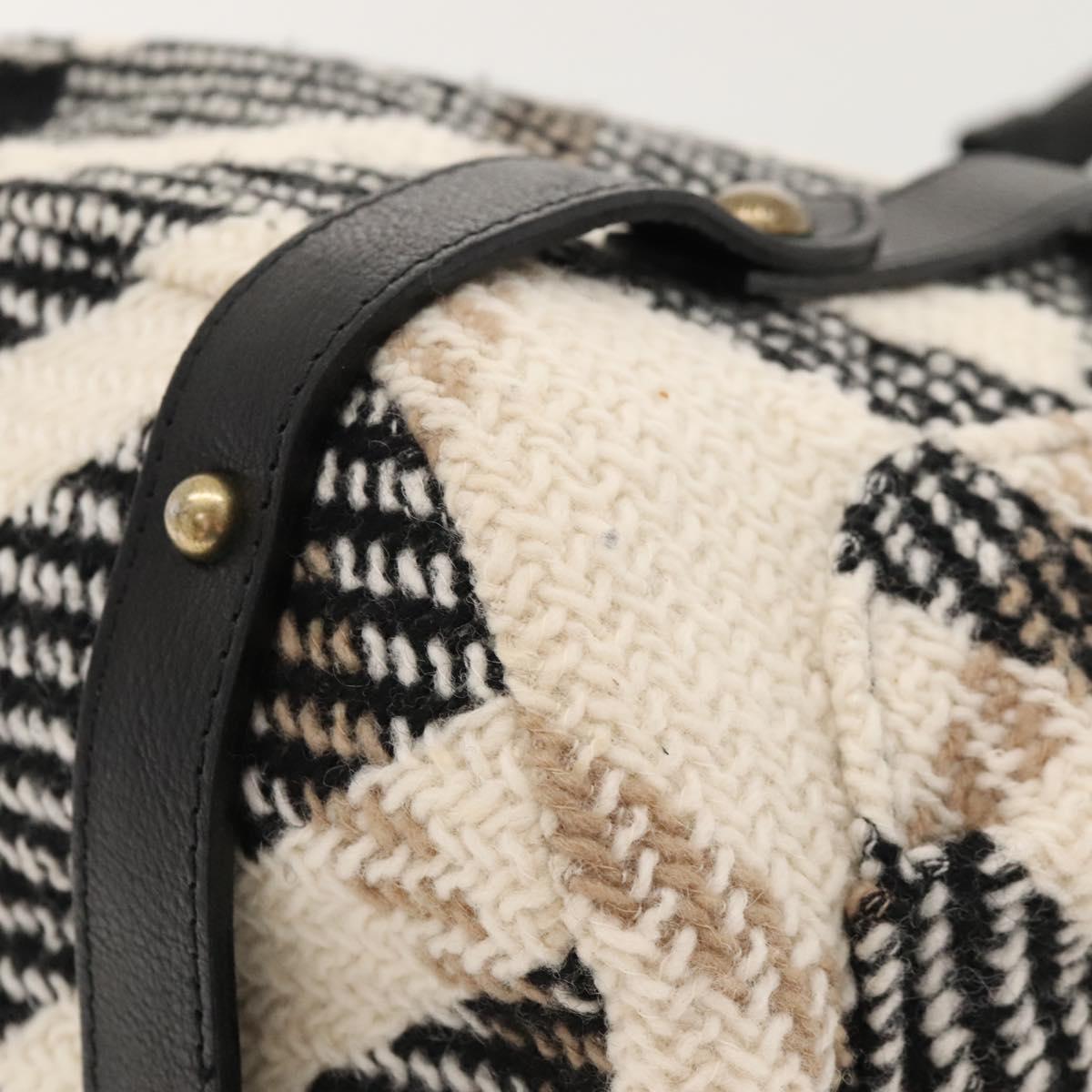 BURBERRY Nova Check Blue Label Tote Bag Wool White Gold Auth BD1813