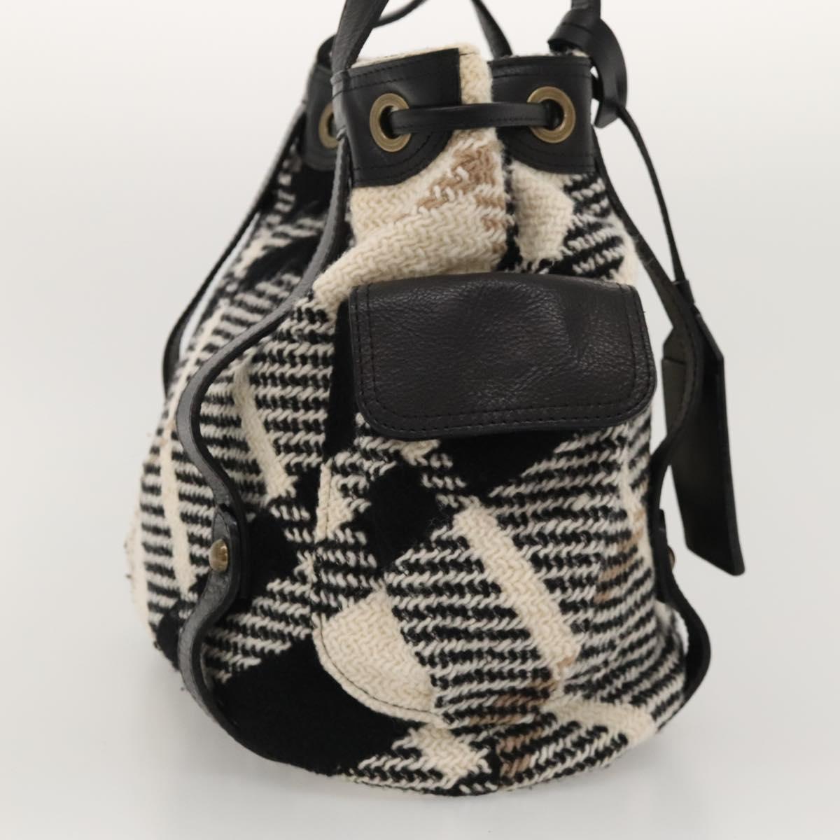 BURBERRY Nova Check Blue Label Tote Bag Wool White Gold Auth BD1813