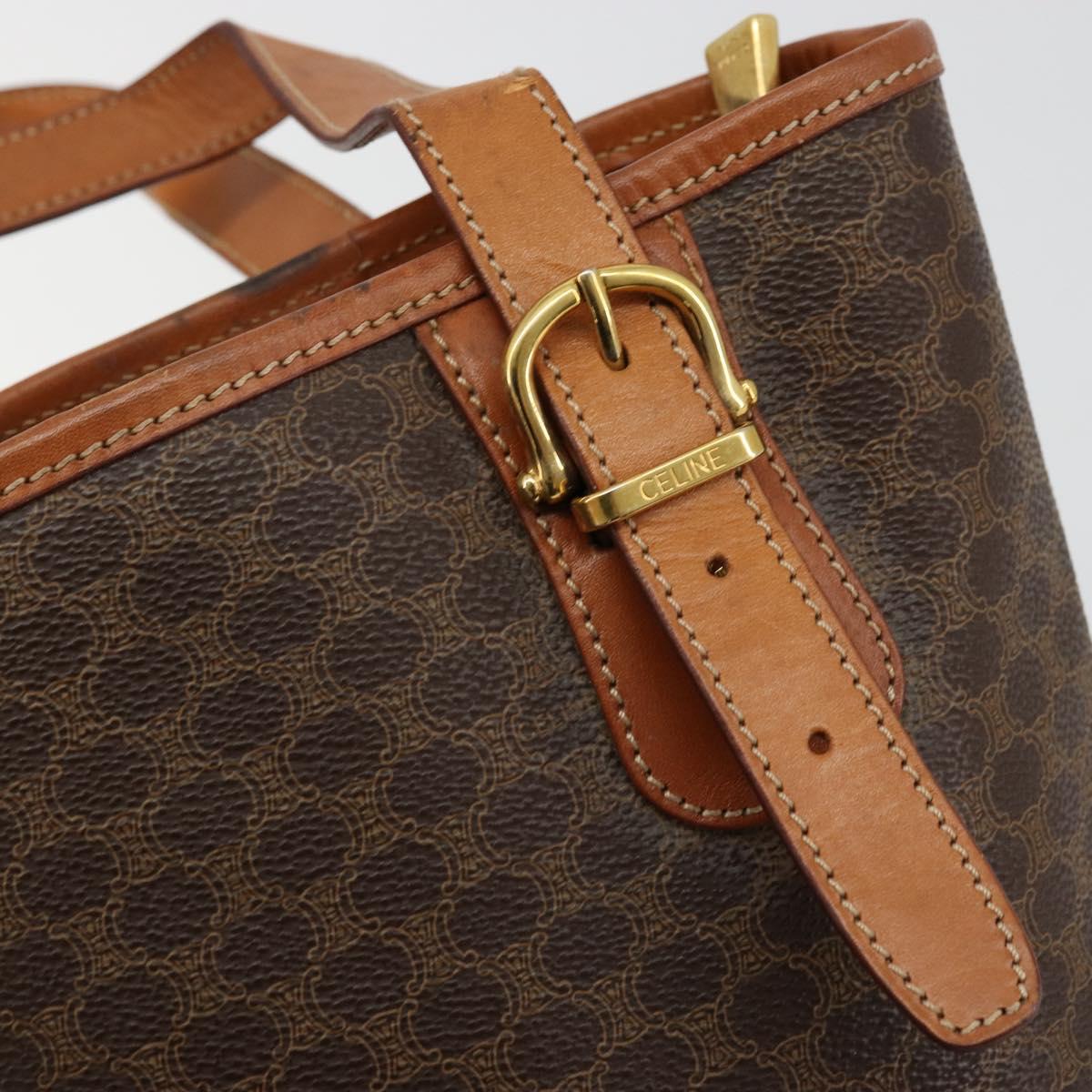 CELINE Macadam Canvas Tote Bag PVC Leather Brown Gold Auth BD1817