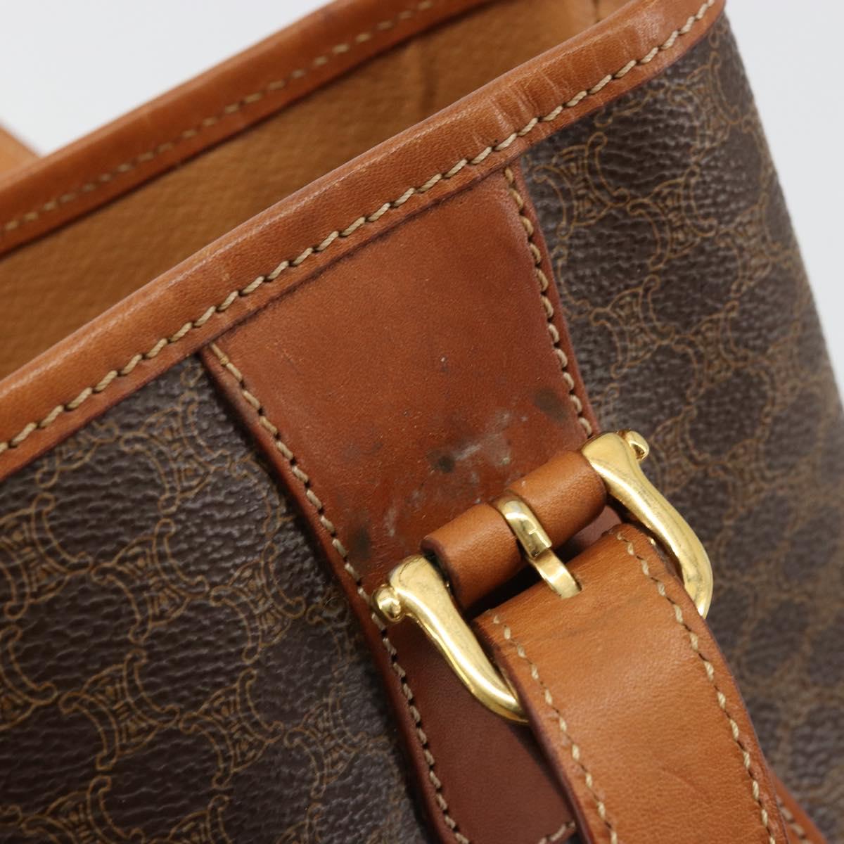 CELINE Macadam Canvas Tote Bag PVC Leather Brown Gold Auth BD1817