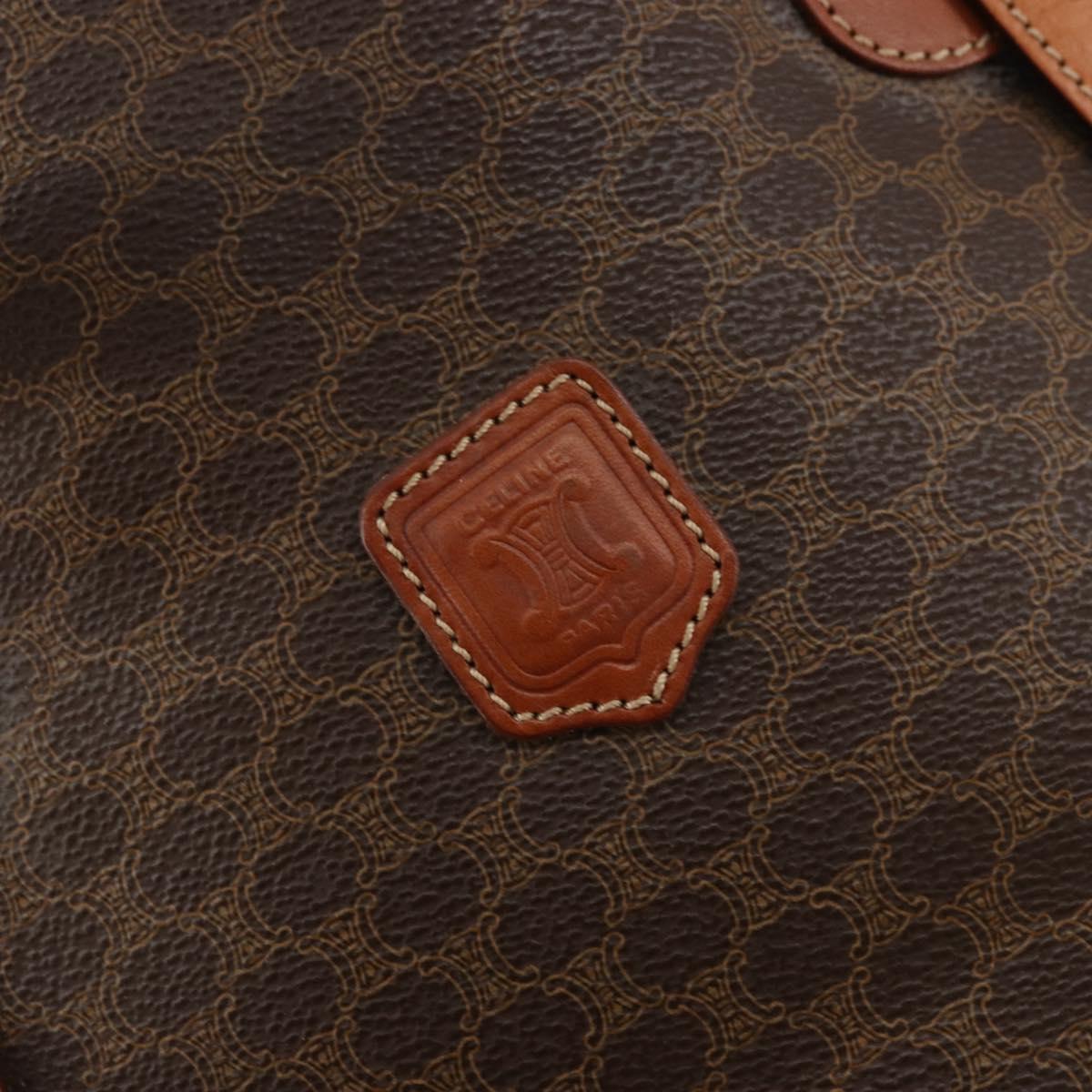 CELINE Macadam Canvas Tote Bag PVC Leather Brown Gold Auth BD1817