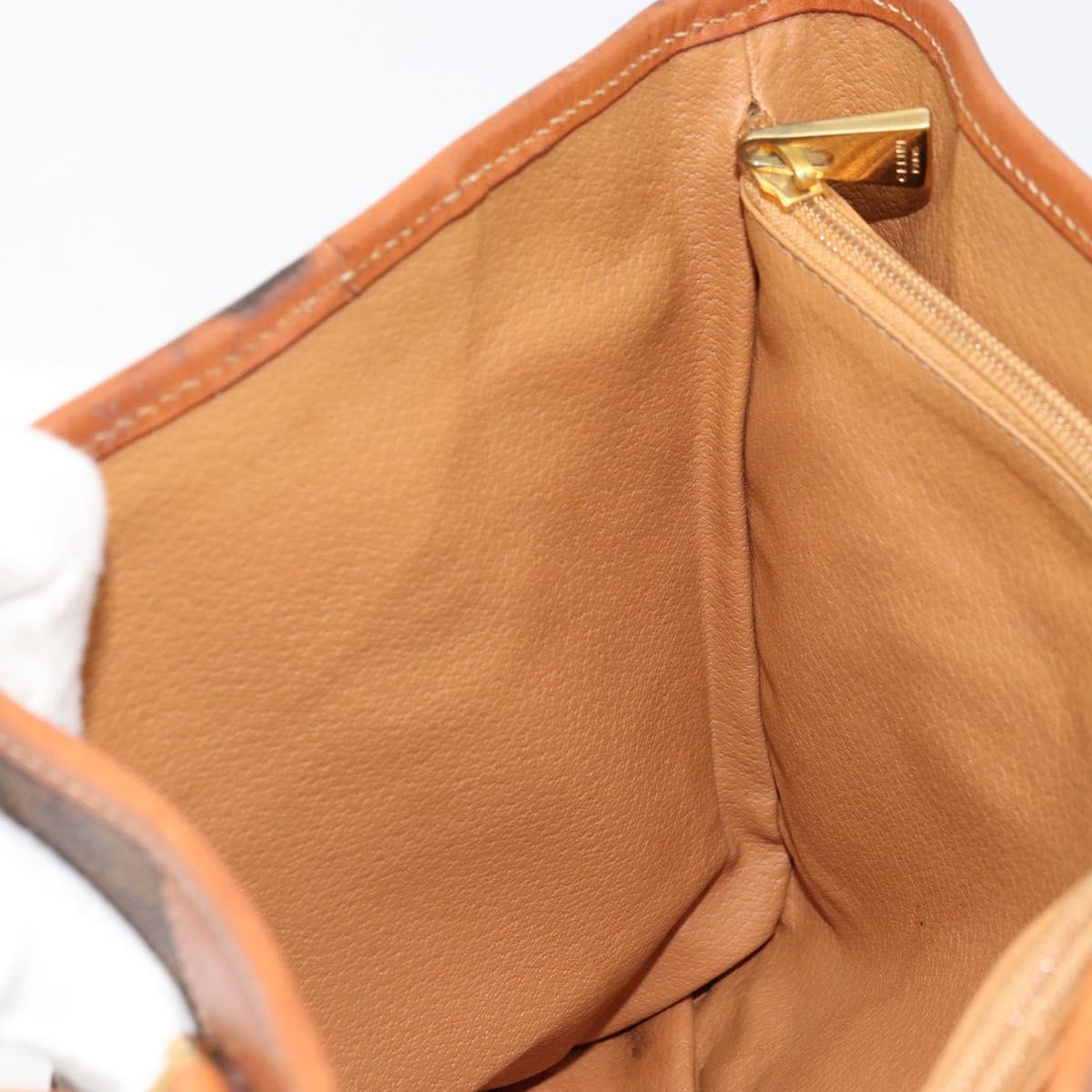 CELINE Macadam Canvas Tote Bag PVC Leather Brown Gold Auth BD1817