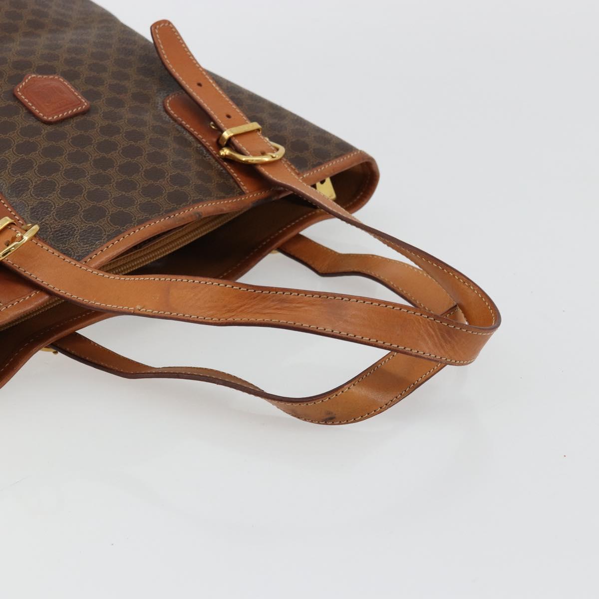 CELINE Macadam Canvas Tote Bag PVC Leather Brown Gold Auth BD1817