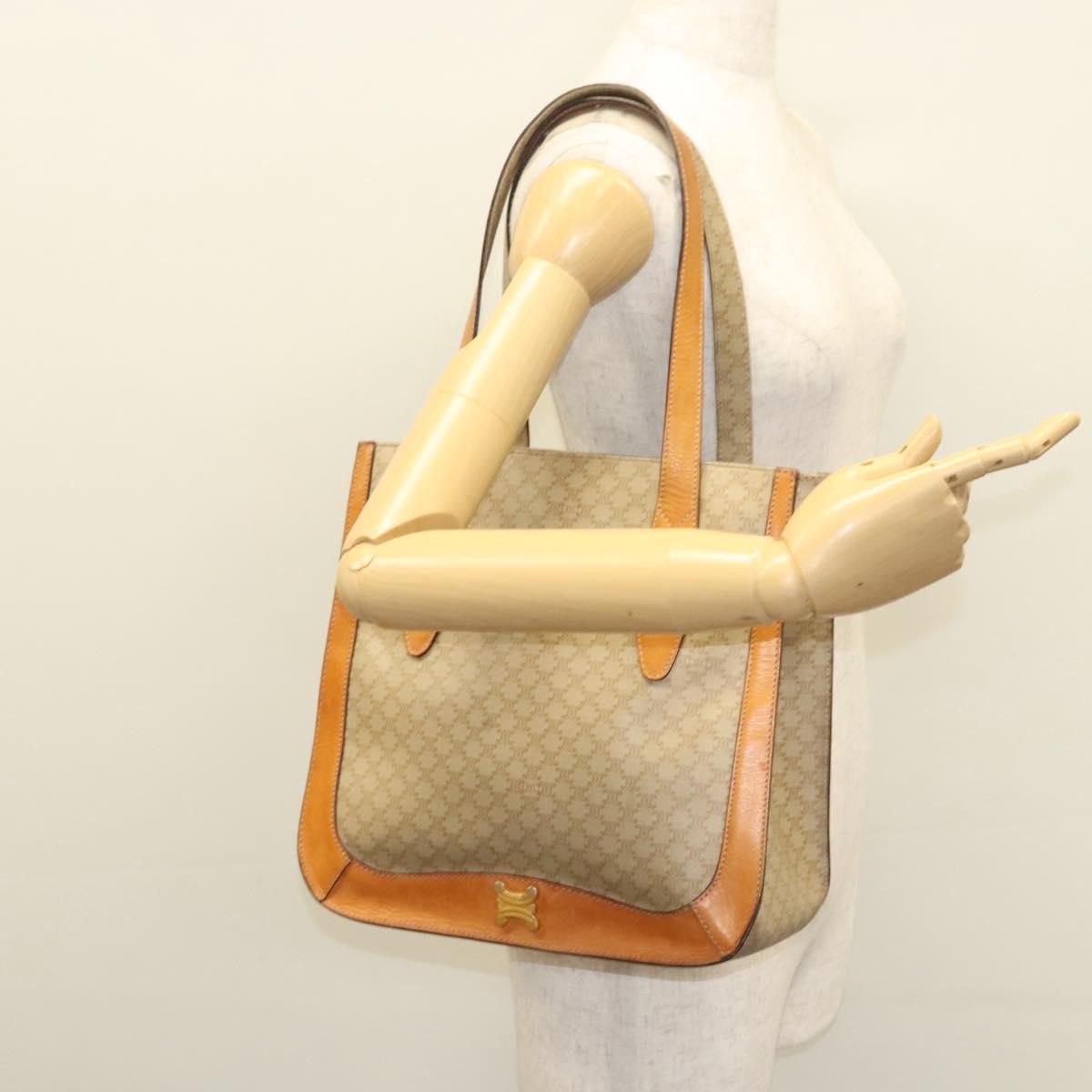 CELINE Macadam Canvas Tote Bag Beige Gold Auth BD1818