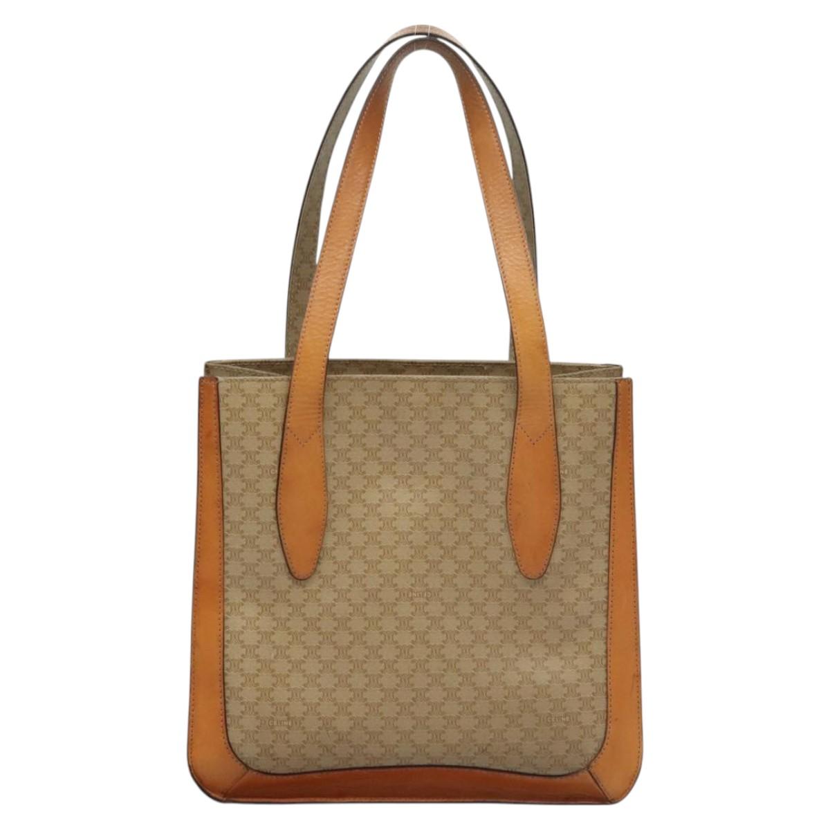 CELINE Macadam Canvas Tote Bag Beige Gold Auth BD1818
