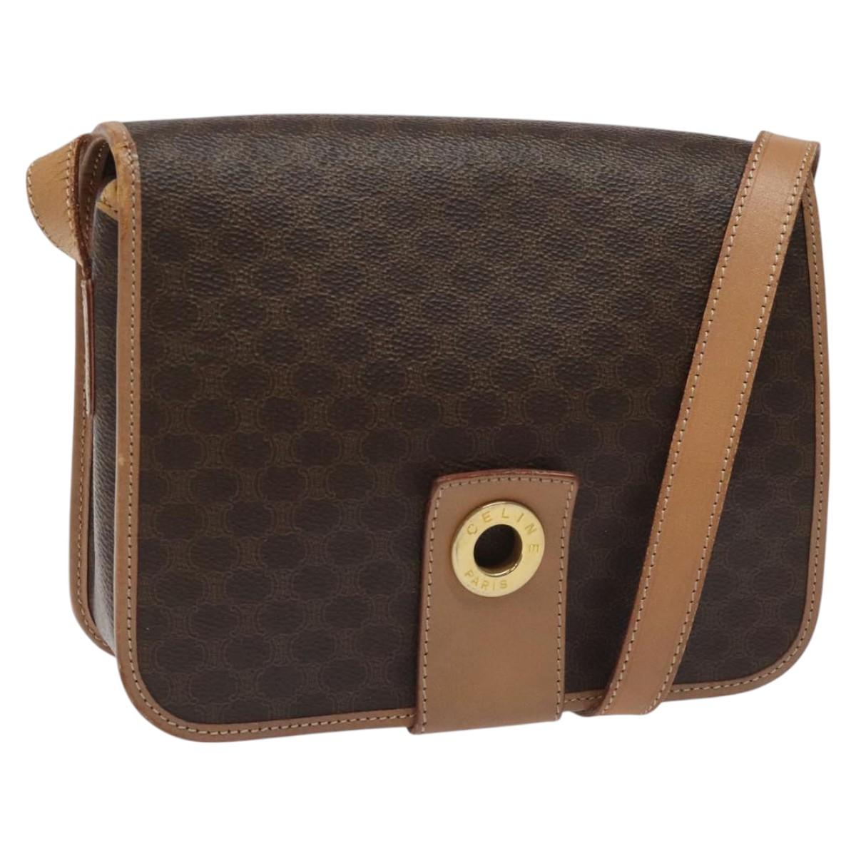 CELINE Macadam Canvas Shoulder Bag PVC Leather Brown Gold Auth BD184