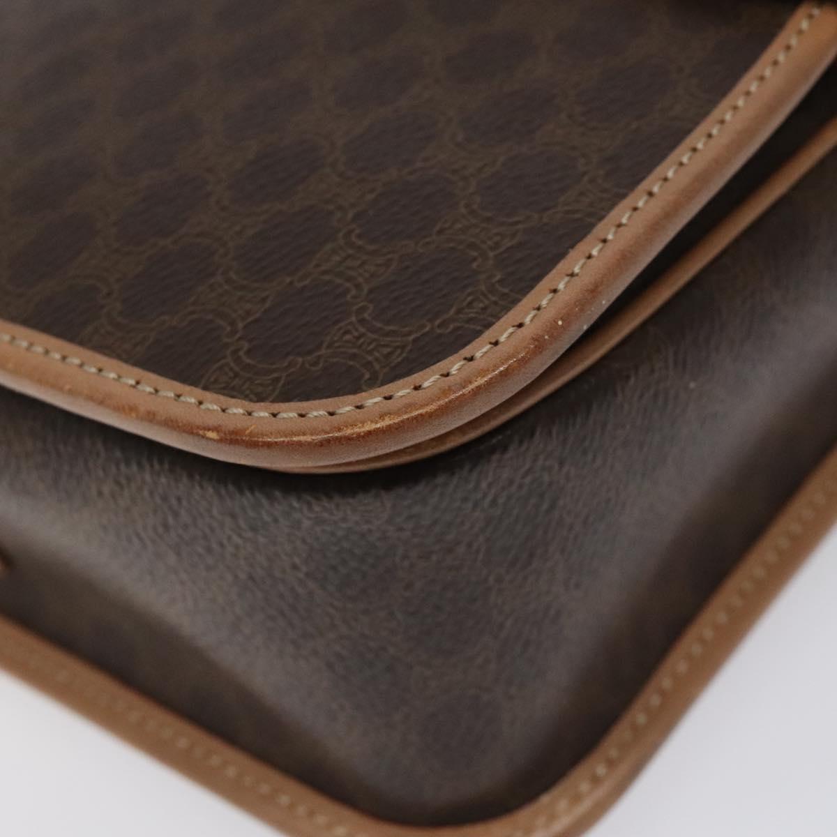 CELINE Macadam Canvas Shoulder Bag PVC Leather Brown Gold Auth BD184