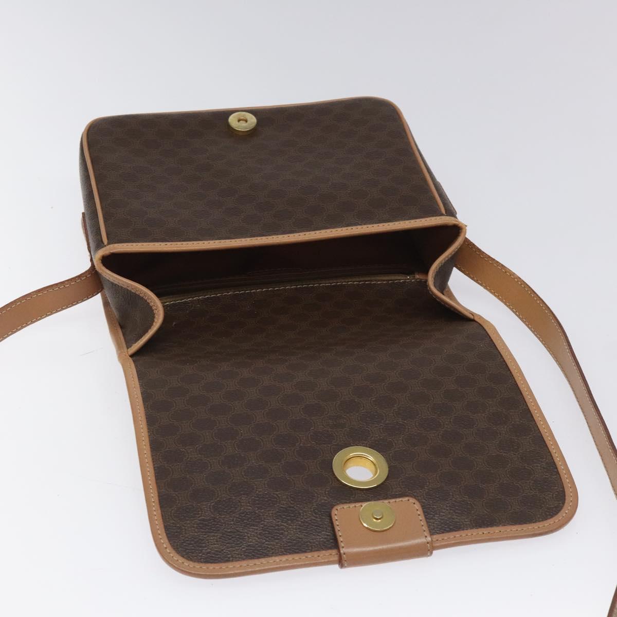 CELINE Macadam Canvas Shoulder Bag PVC Leather Brown Gold Auth BD184