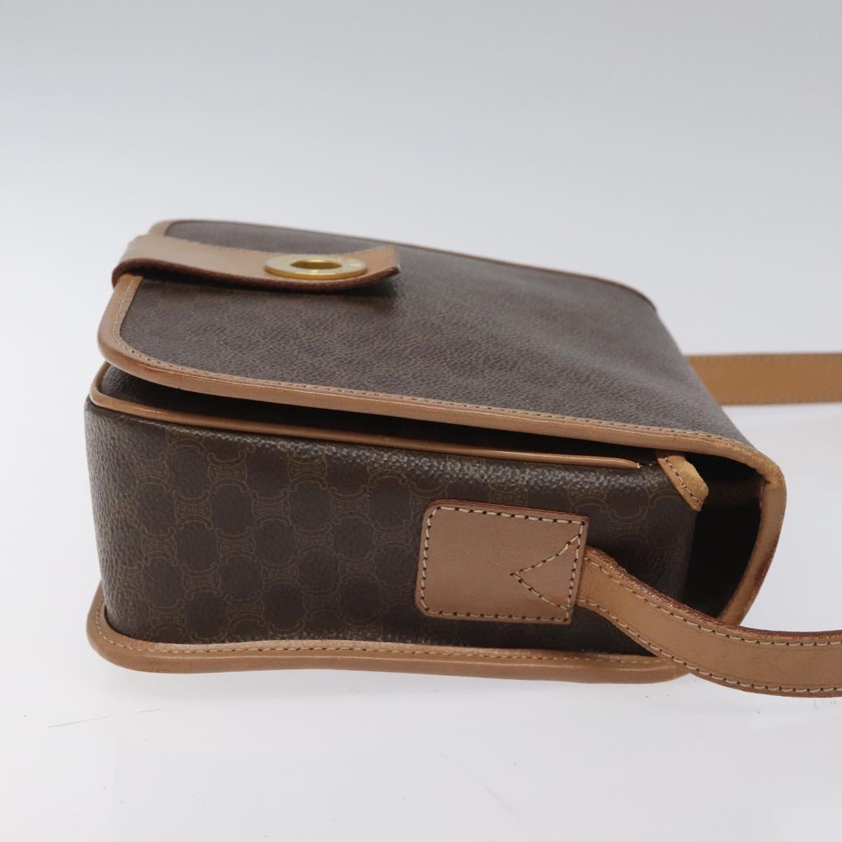 CELINE Macadam Canvas Shoulder Bag PVC Leather Brown Gold Auth BD184