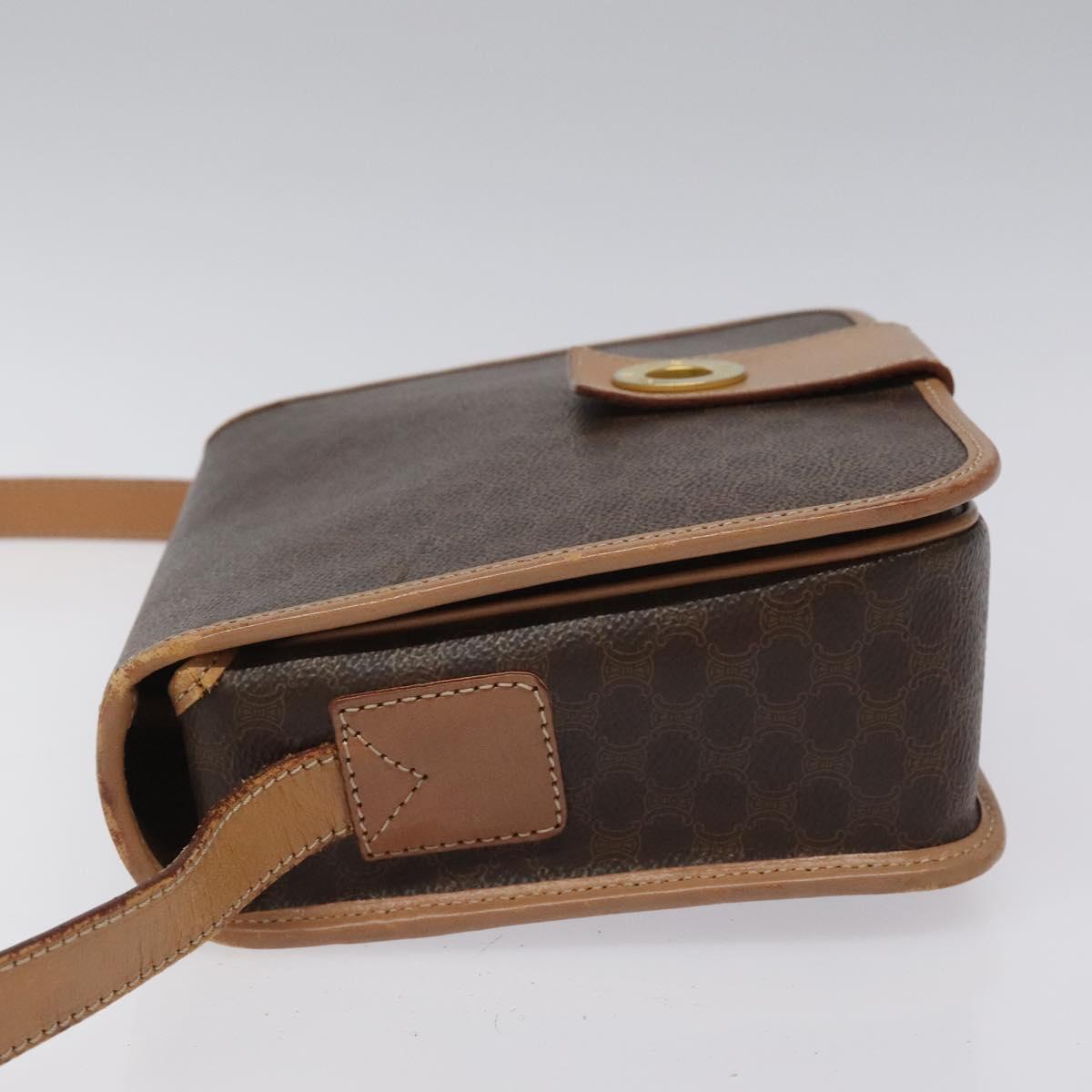 CELINE Macadam Canvas Shoulder Bag PVC Leather Brown Gold Auth BD184