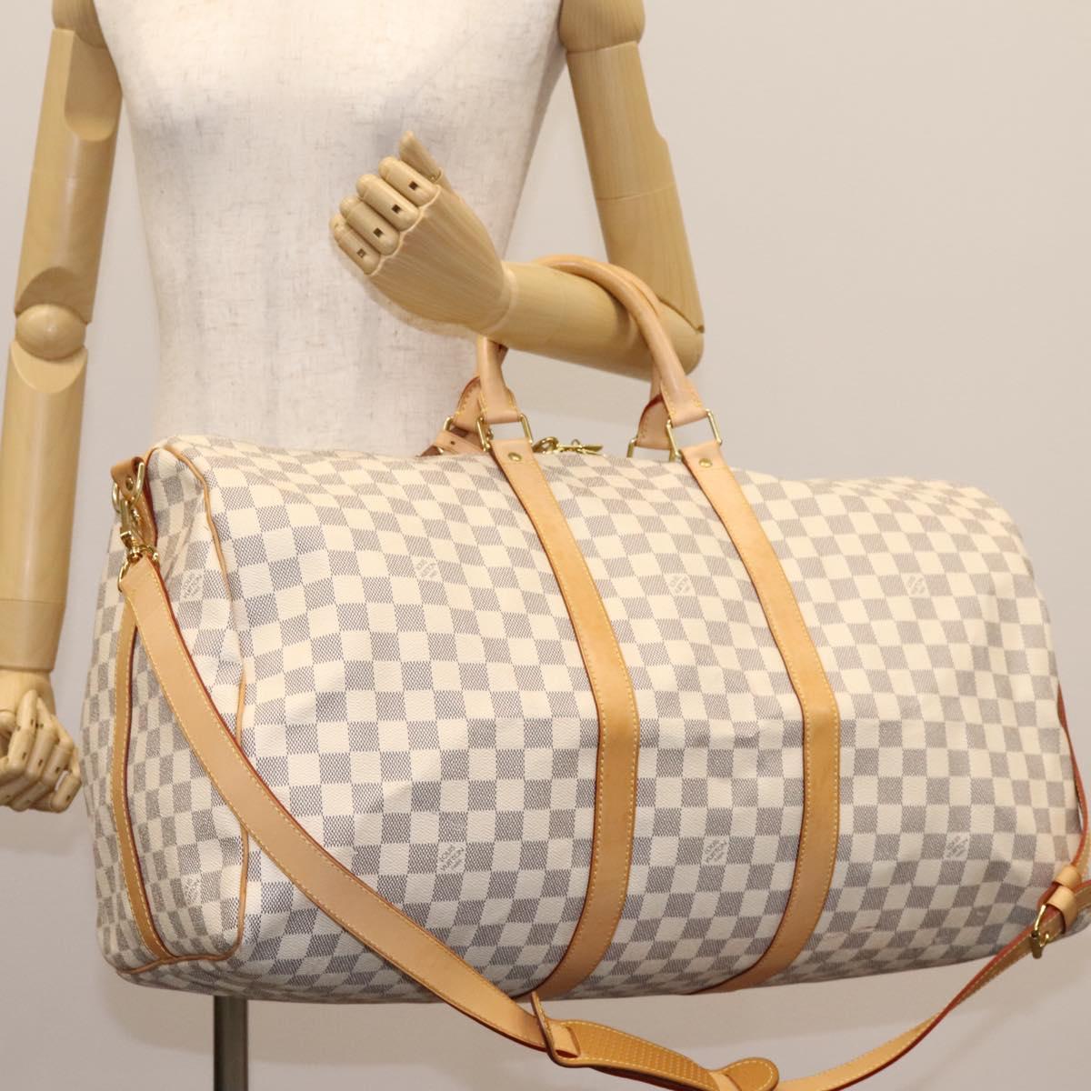 LOUIS VUITTON Damier Azur Keepall Bandouliere 55 Boston Bag N41429 Auth BD1851AV