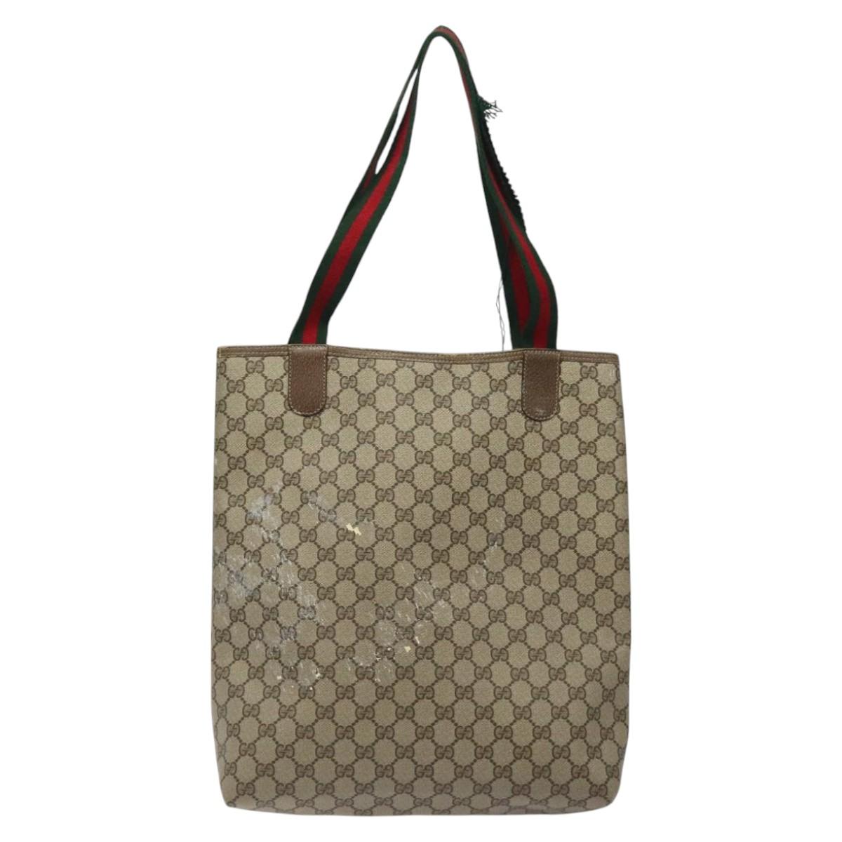 GUCCI GG Supreme Web Sherry Line Tote Bag PVC Beige Gold 39 02 003 Auth BD1863