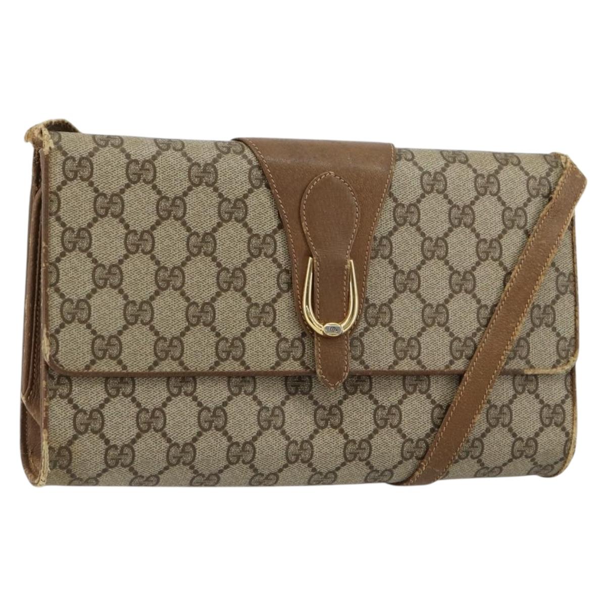 GUCCI GG Supreme Shoulder Bag PVC Beige Gold Auth BD1873