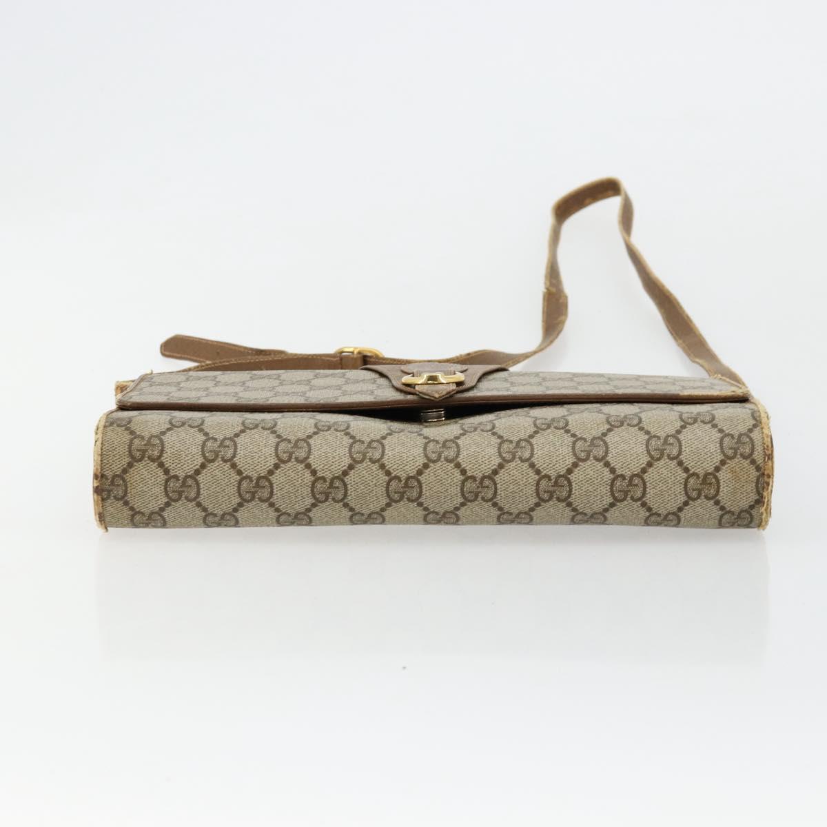 GUCCI GG Supreme Shoulder Bag PVC Beige Gold Auth BD1873