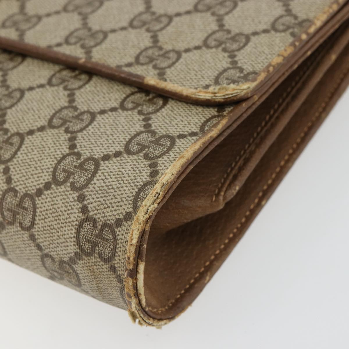 GUCCI GG Supreme Shoulder Bag PVC Beige Gold Auth BD1873