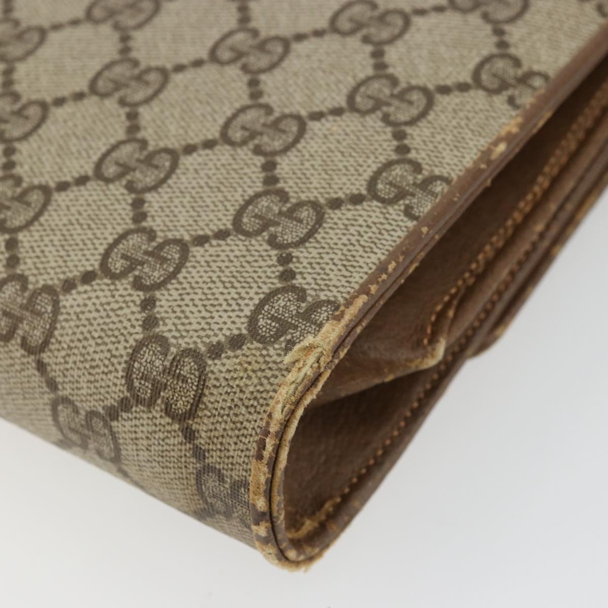 GUCCI GG Supreme Shoulder Bag PVC Beige Gold Auth BD1873