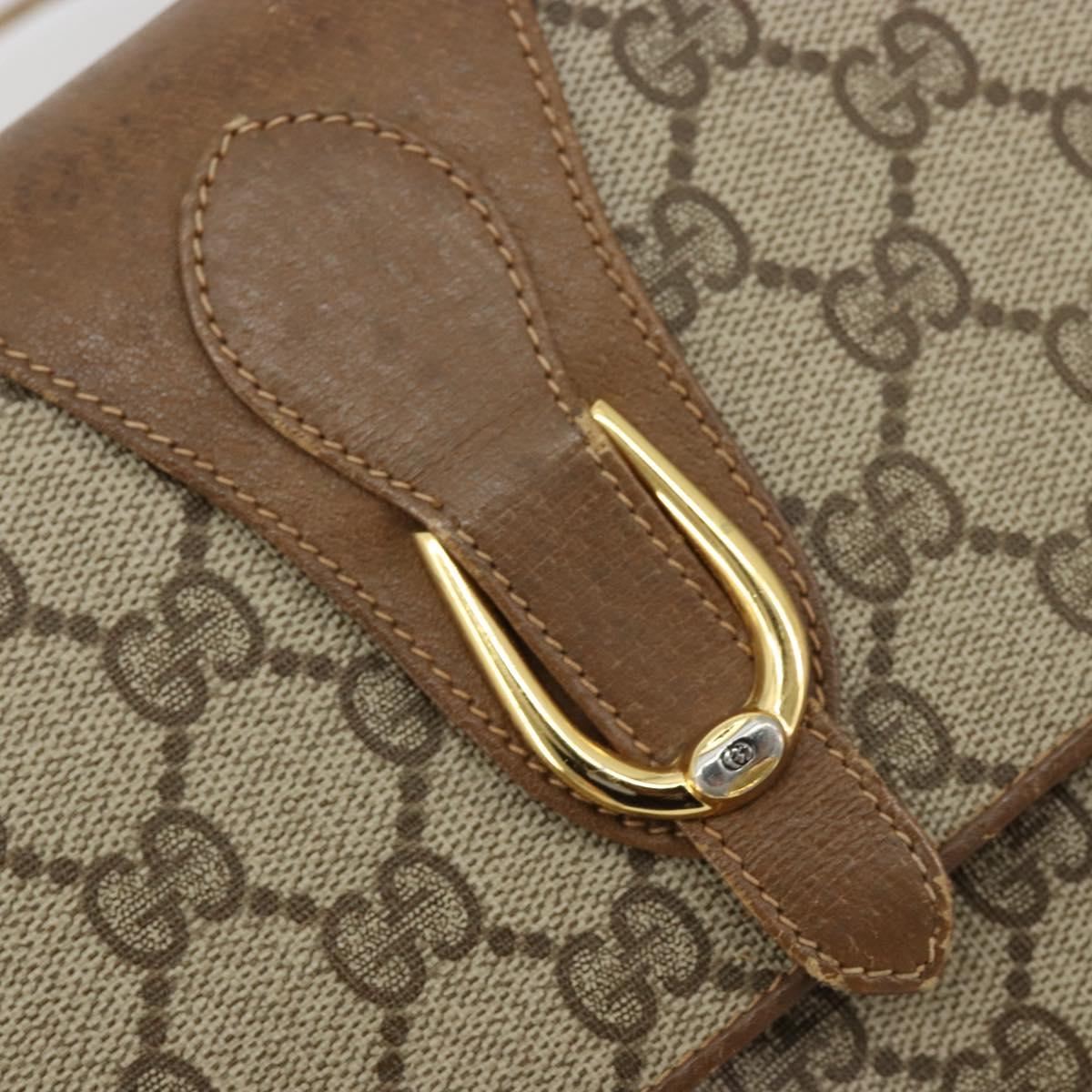 GUCCI GG Supreme Shoulder Bag PVC Beige Gold Auth BD1873