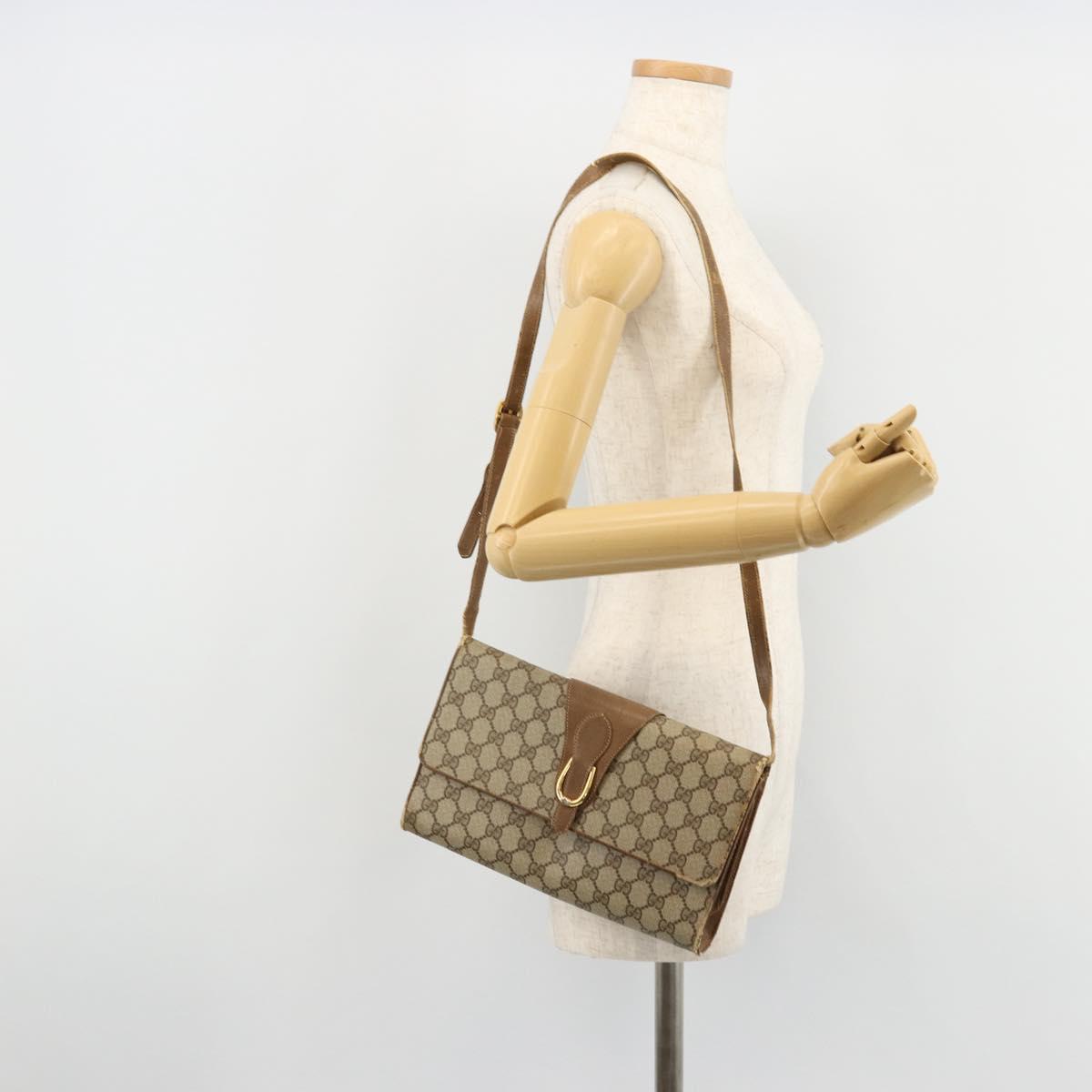 GUCCI GG Supreme Shoulder Bag PVC Beige Gold Auth BD1873