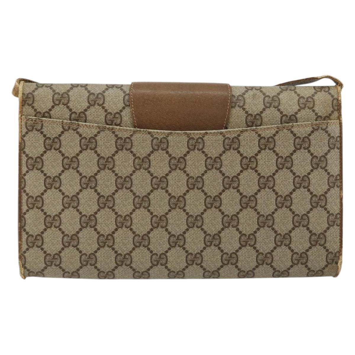 GUCCI GG Supreme Shoulder Bag PVC Beige Gold Auth BD1873