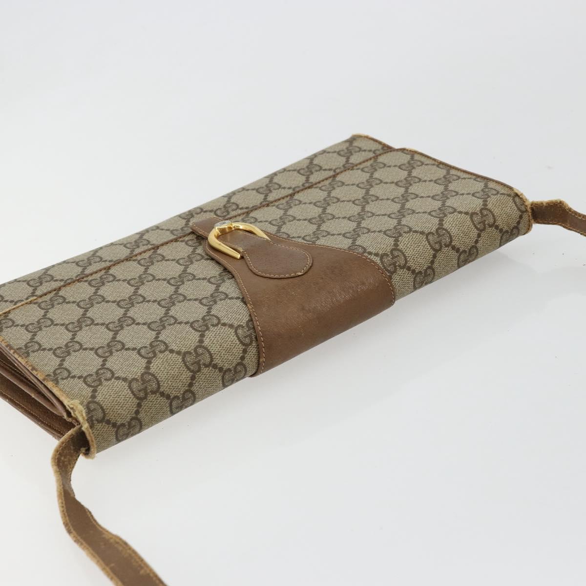 GUCCI GG Supreme Shoulder Bag PVC Beige Gold Auth BD1873