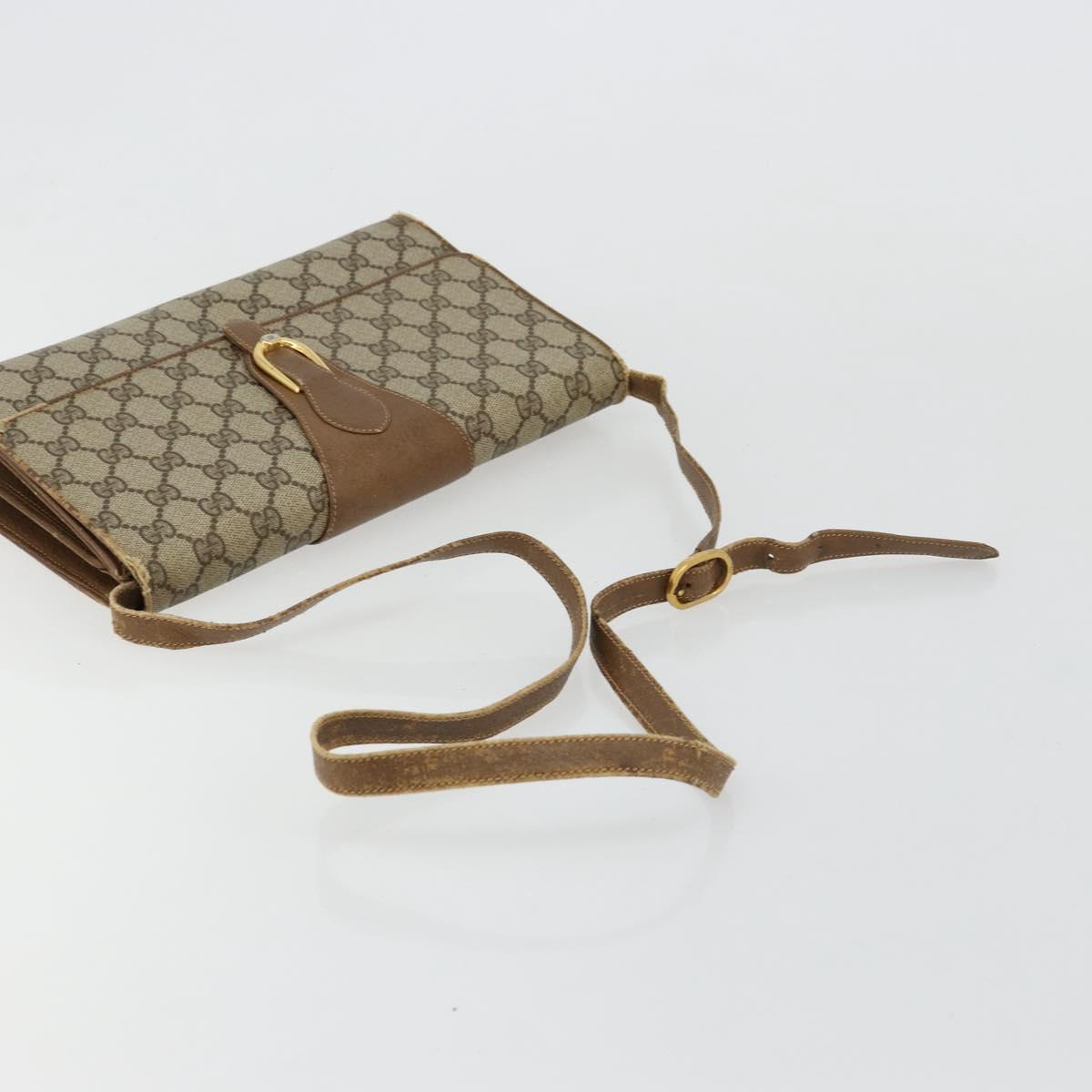 GUCCI GG Supreme Shoulder Bag PVC Beige Gold Auth BD1873