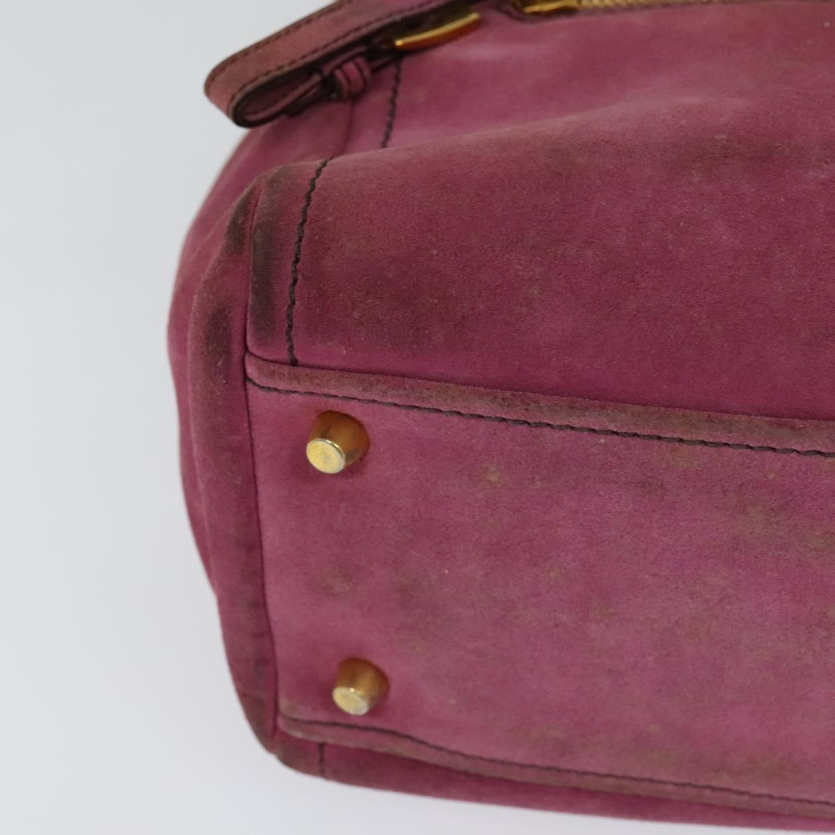 PRADA Hand Bag Suede Pink Auth BD1884
